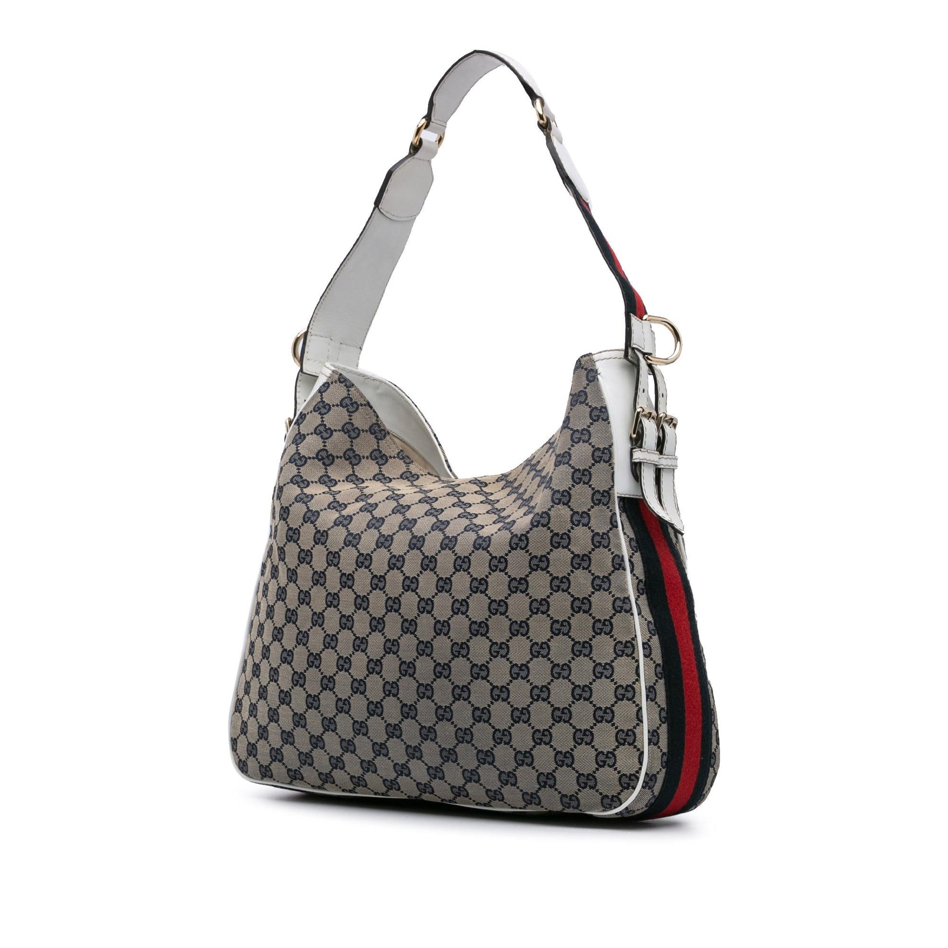 Gucci GG Web Heritage Canvas White Brown Medium Shoulder Bag