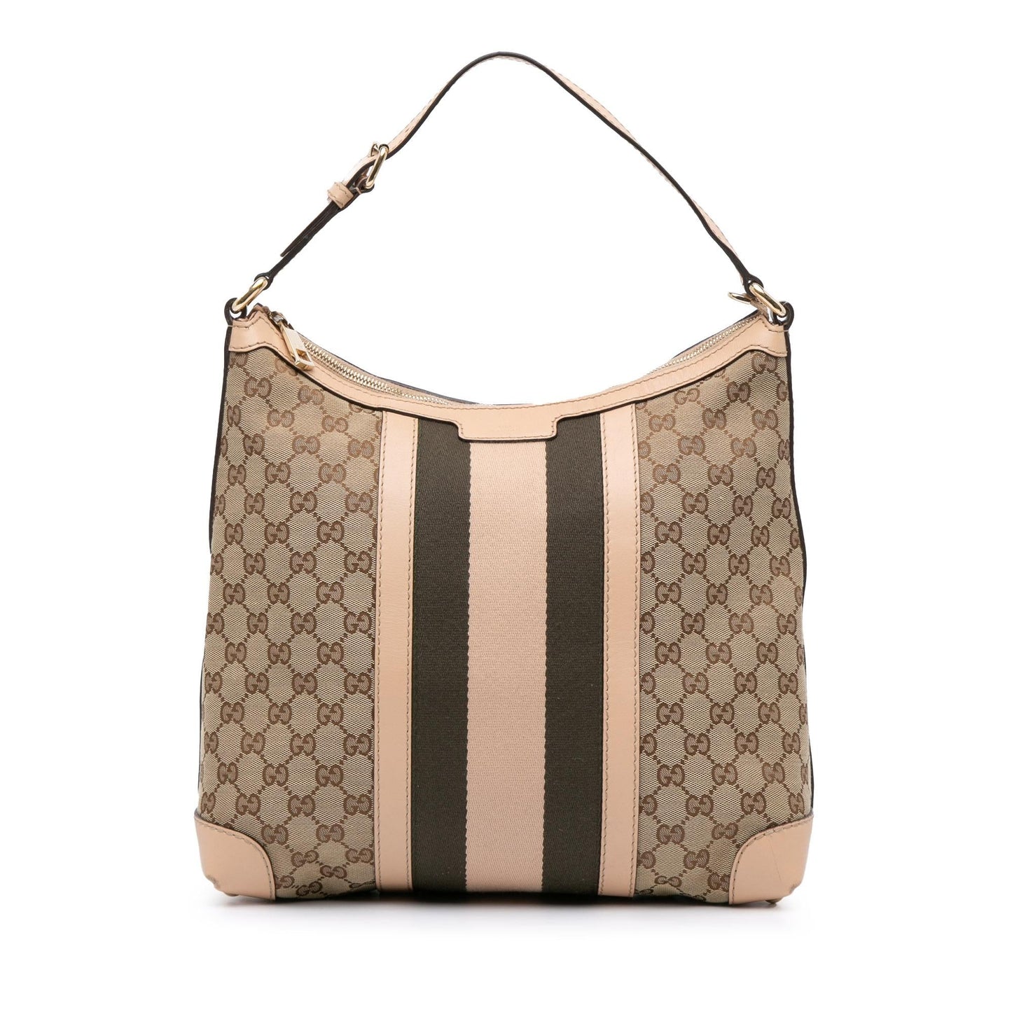Gucci GG Web Canvas Calf Brown Medium Shoulder Bag