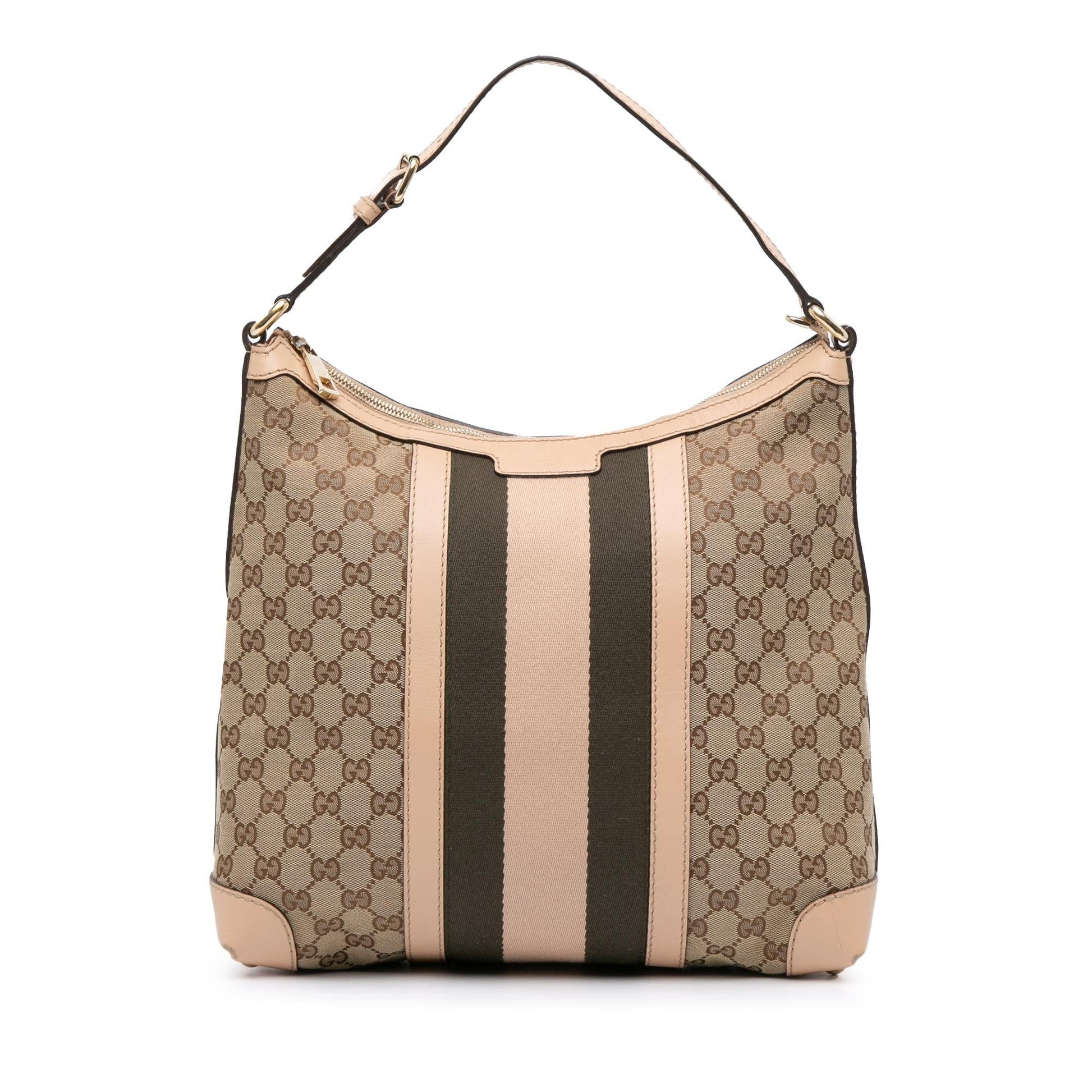 Gucci GG Web Canvas Calf Brown Medium Shoulder Bag