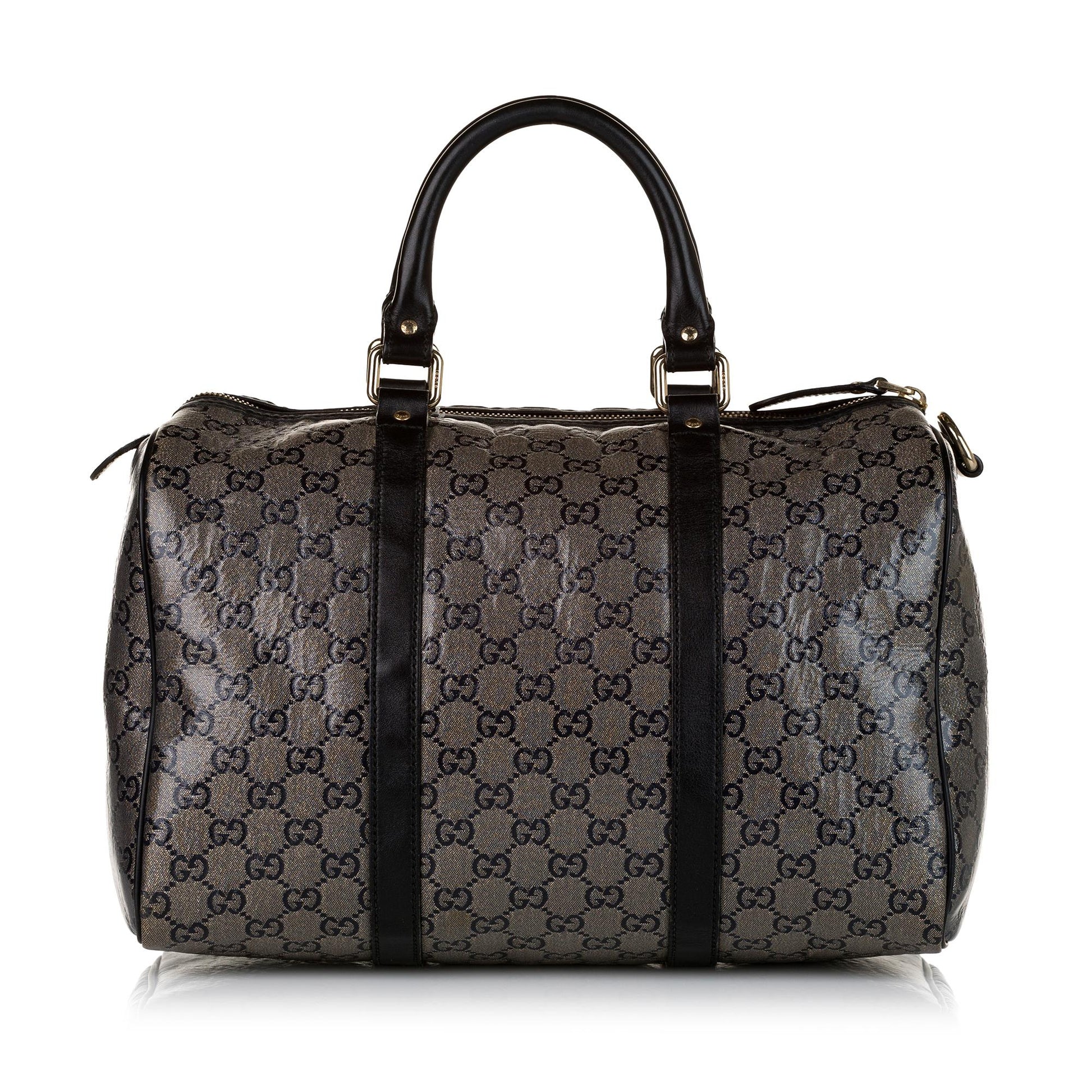 Gucci GG Crystal Joy Boston SHG Canvas Black Grey Medium Satchel Bag