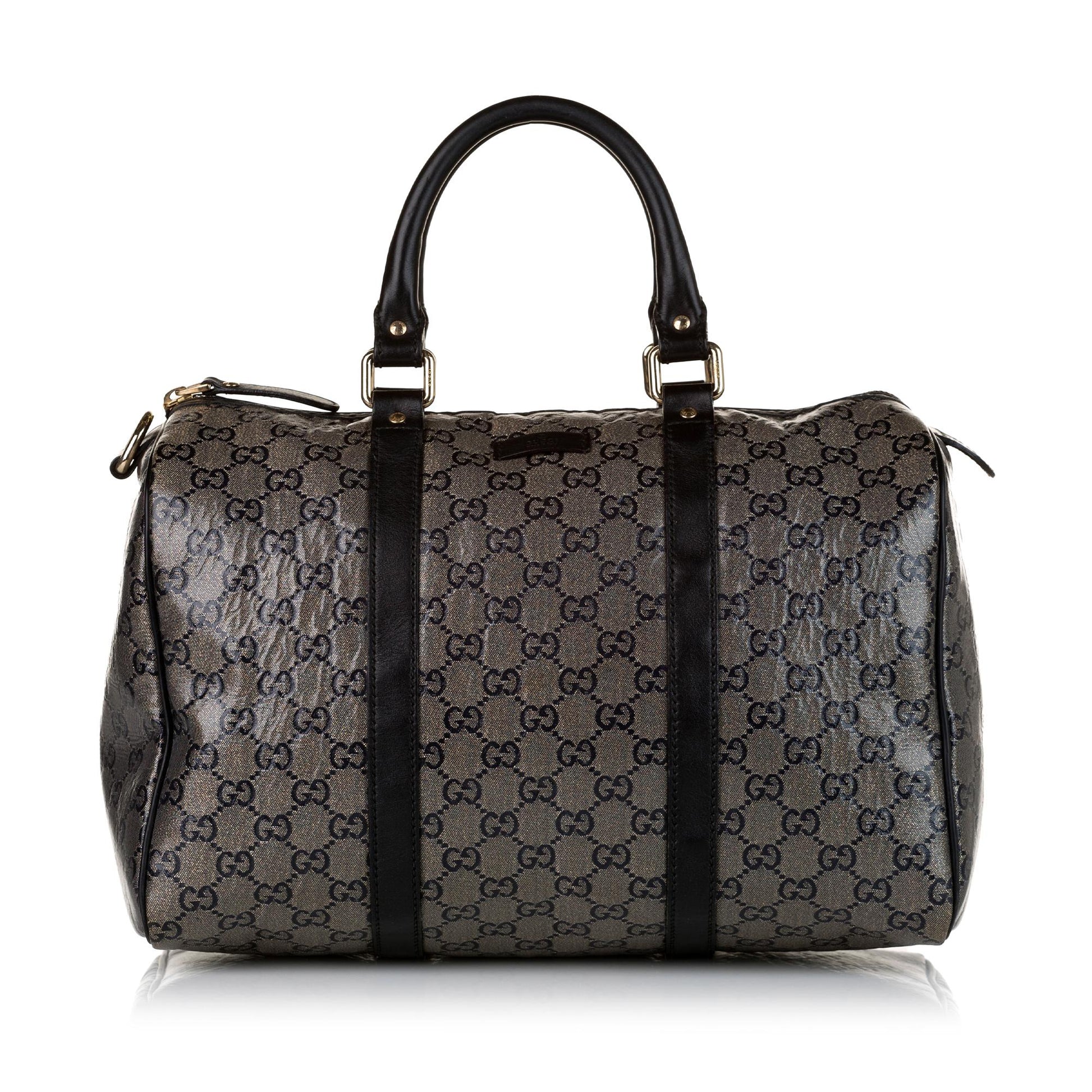 Gucci GG Crystal Joy Boston SHG Canvas Black Grey Medium Satchel Bag