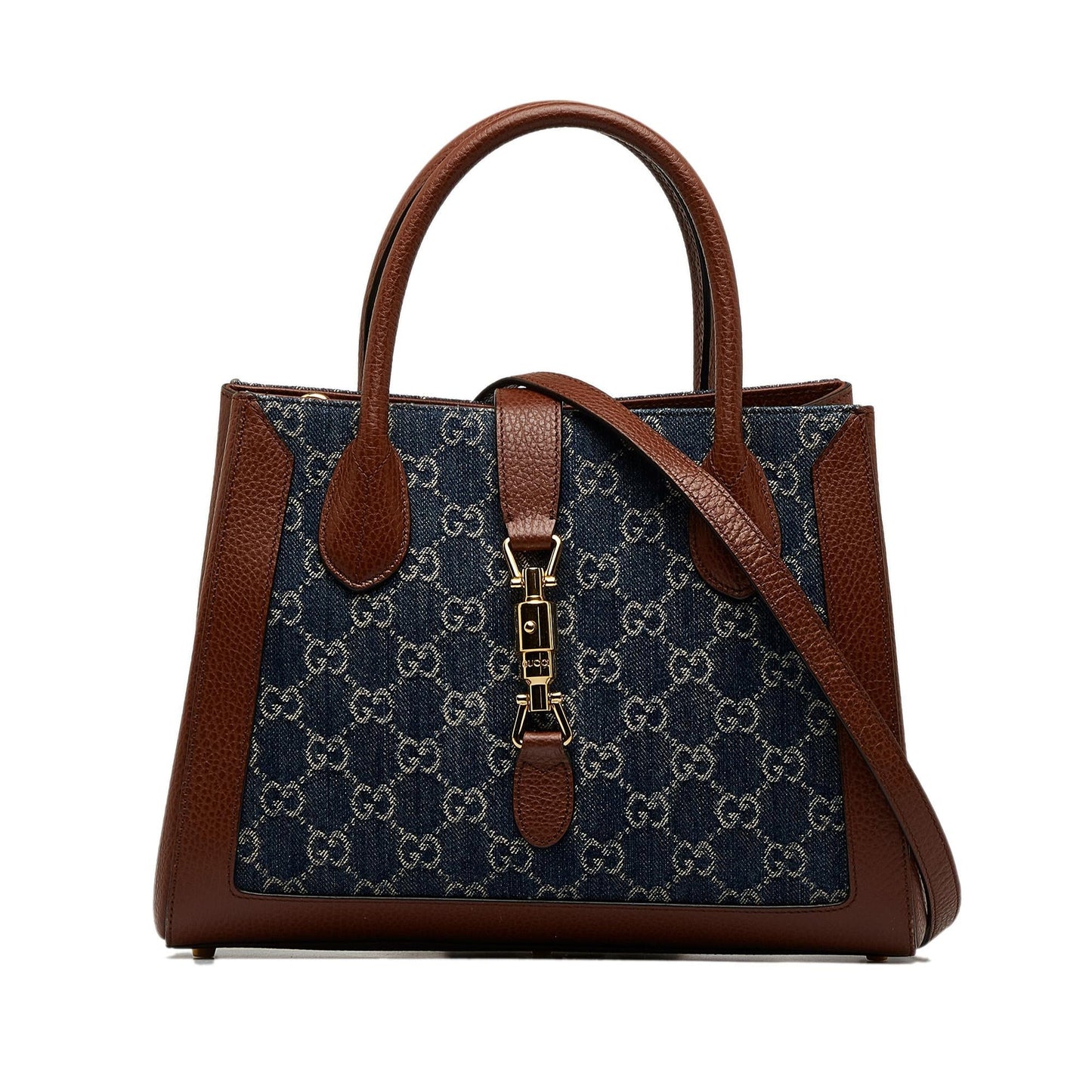 Gucci GG Jackie SHG-1r0eCA Denim Calf Brown Blue Tote Bag