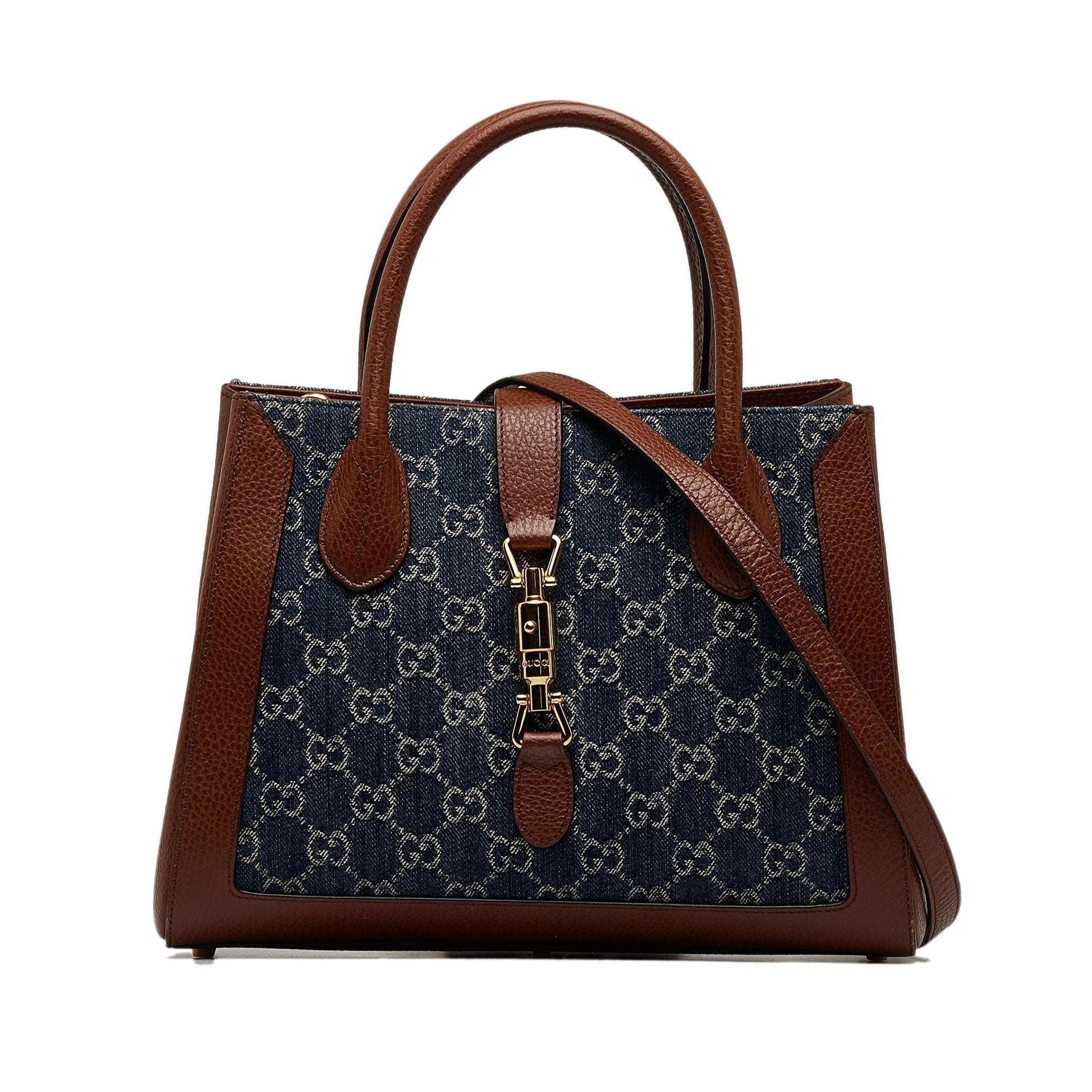 Gucci GG Jackie SHG-1r0eCA Denim Calf Brown Blue Tote Bag