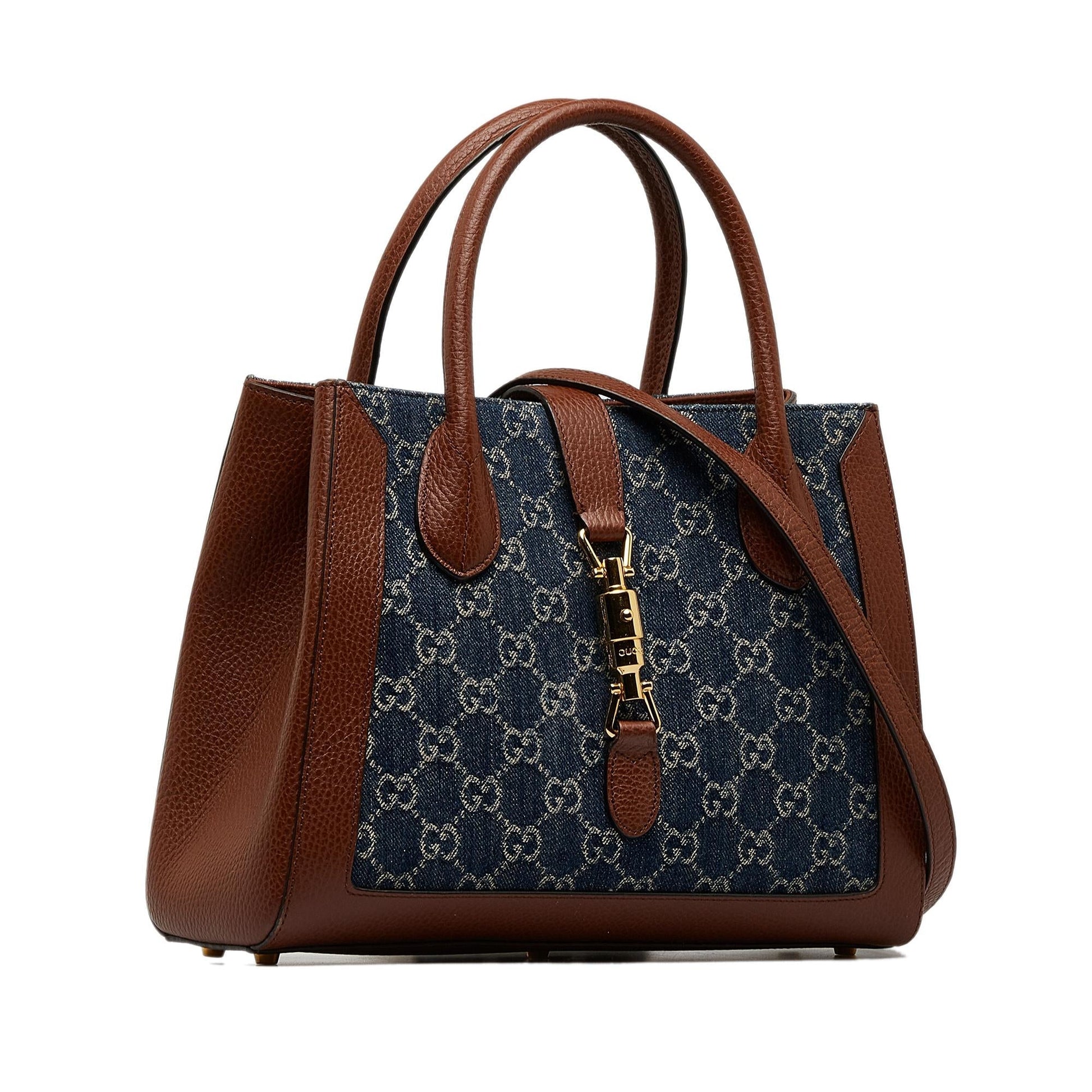 Gucci GG Jackie SHG-1r0eCA Denim Calf Brown Blue Tote Bag