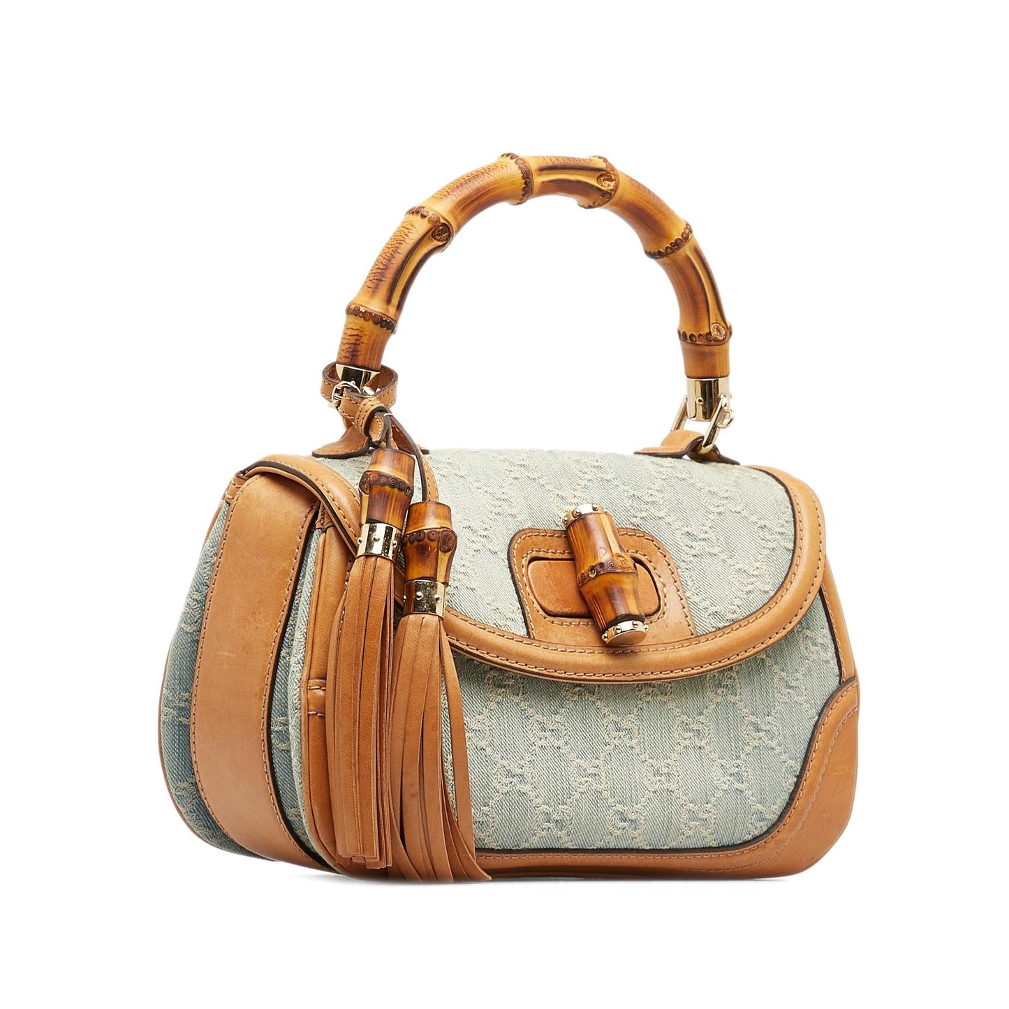 Gucci GG New Bamboo SHG-qBkbXy Denim Blue Medium Satchel Bag
