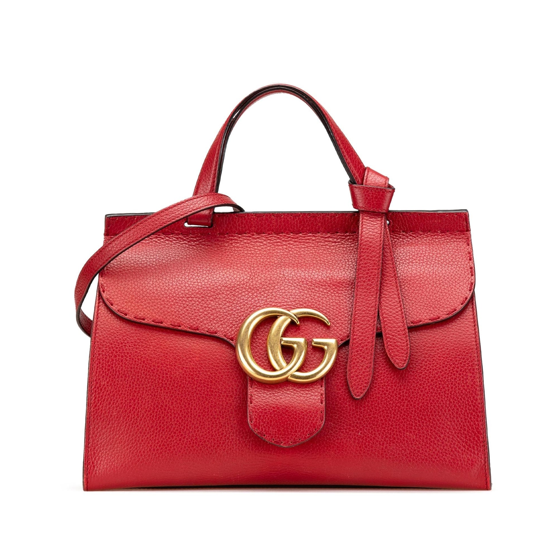 Gucci GG Marmont Grained Top Handle Leather Calf Red Medium Satchel Bag