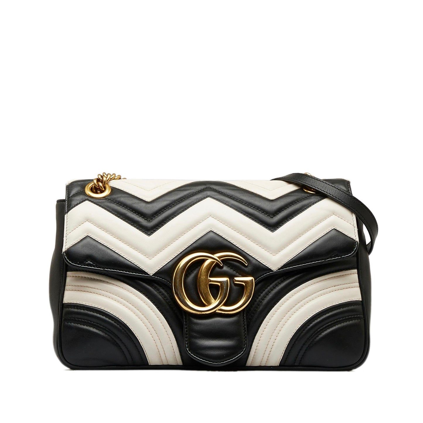 Gucci GG Marmont SHG-7JKm0K Matelasse Calf Black White Crossbody Bag