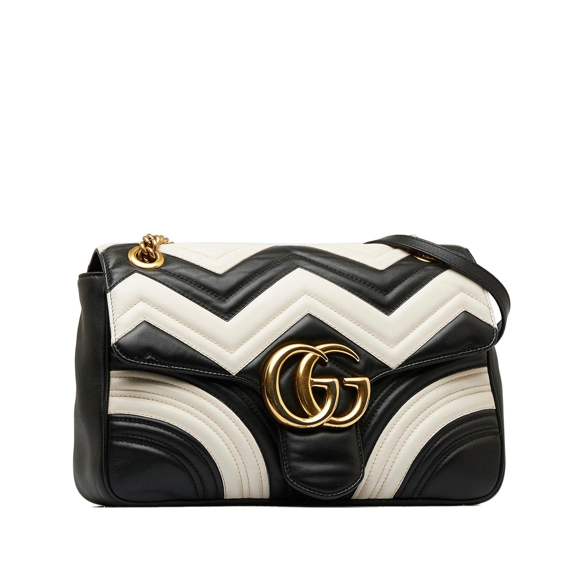 Gucci GG Marmont SHG-7JKm0K Matelasse Calf Black White Crossbody Bag