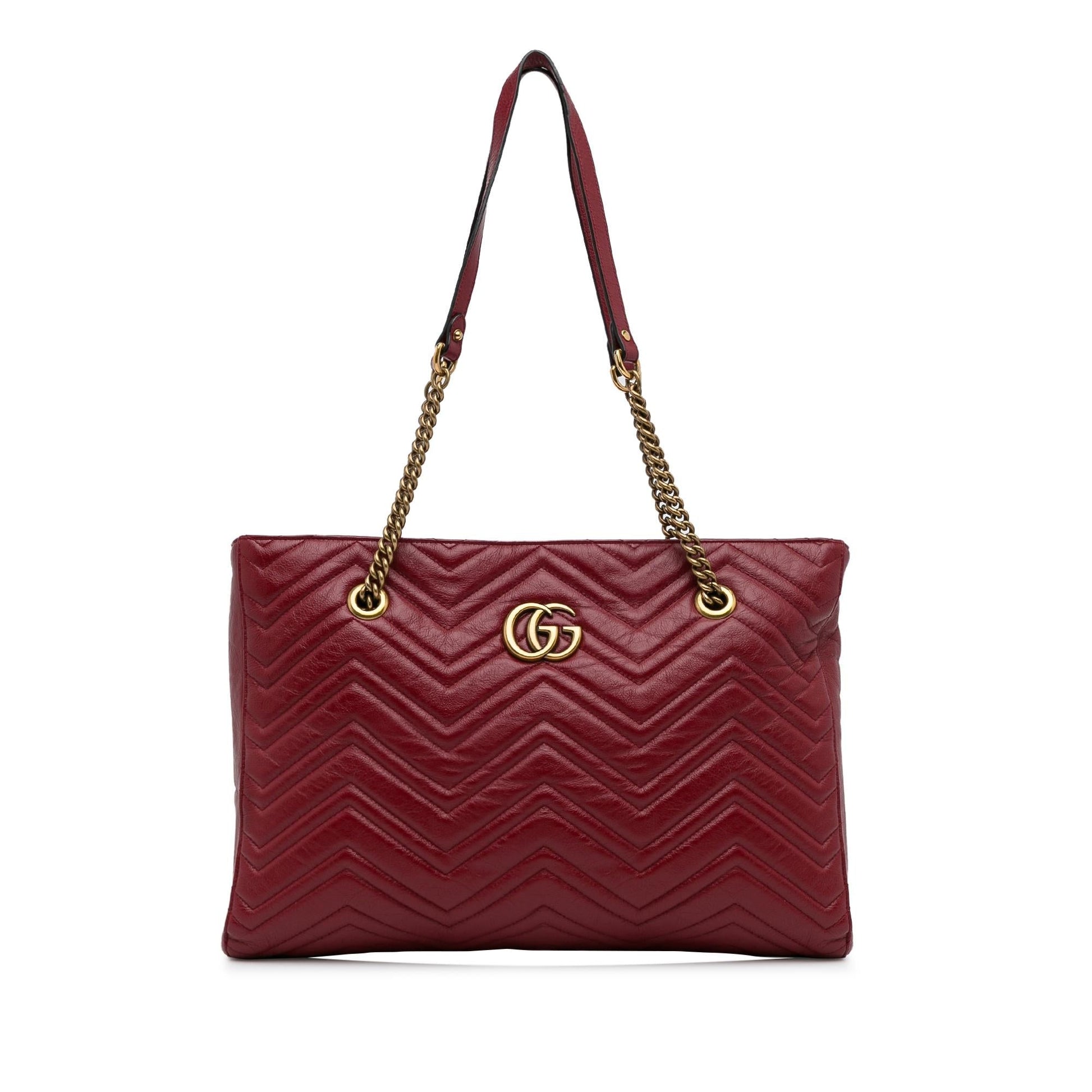 Gucci GG Marmont Slim SHG-DJstM9 Matelasse Calf Red Medium Tote Bag