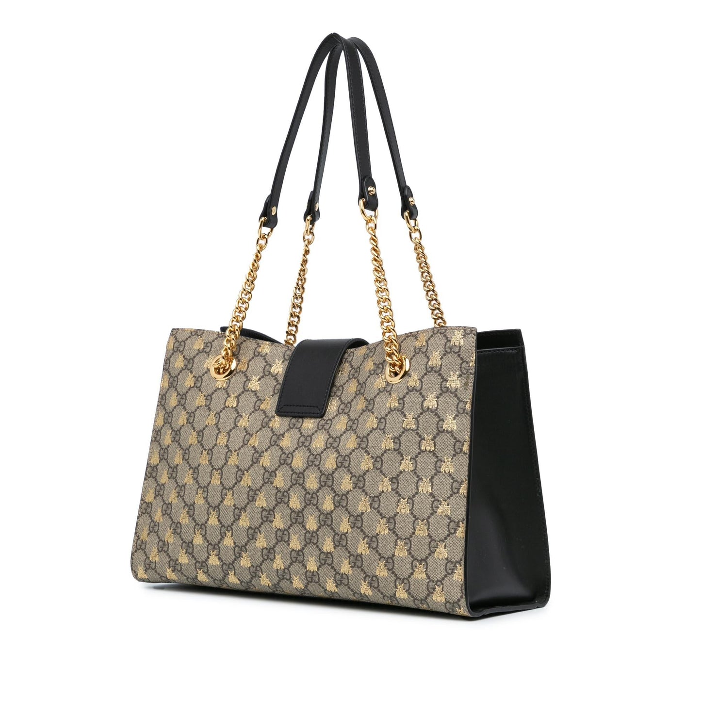Gucci GG Supreme Bees Padlock SHG-Gj3oC3 Canvas Calf Brown Medium Tote Bag
