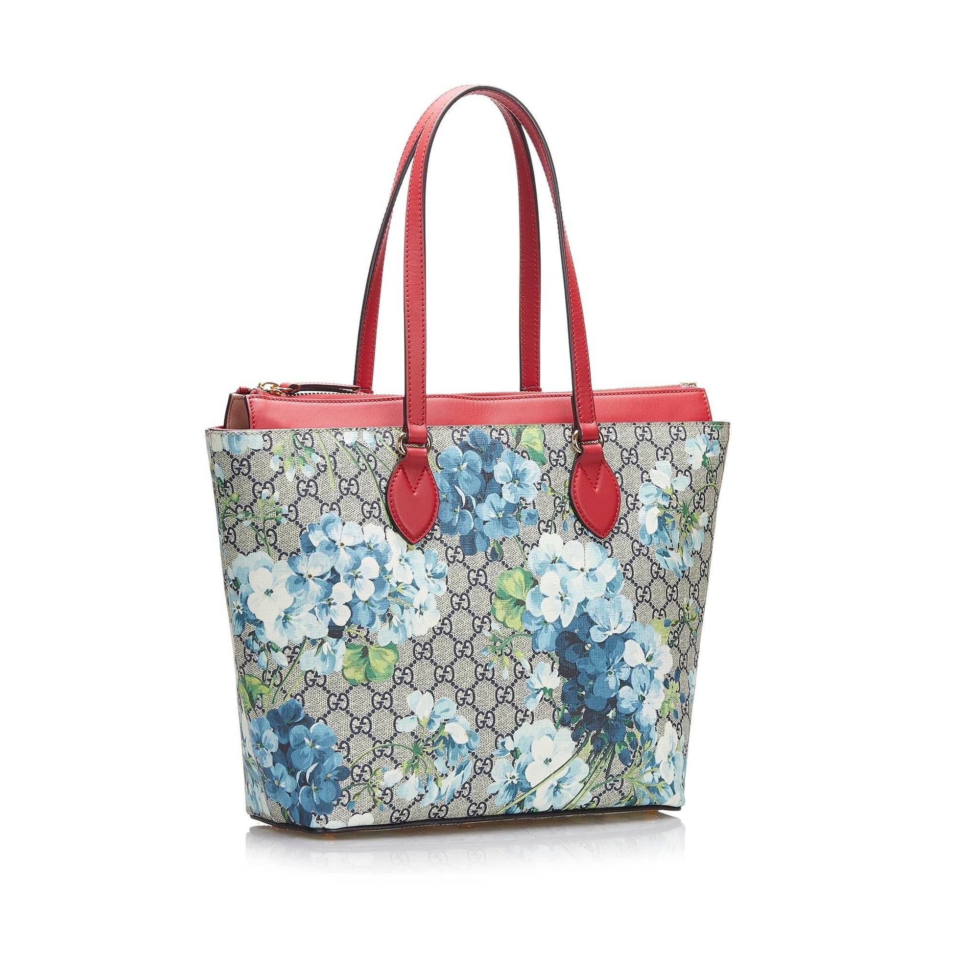 Gucci GG Supreme Blooms SHG-708NRJ Canvas Calf Red Grey Tote Bag