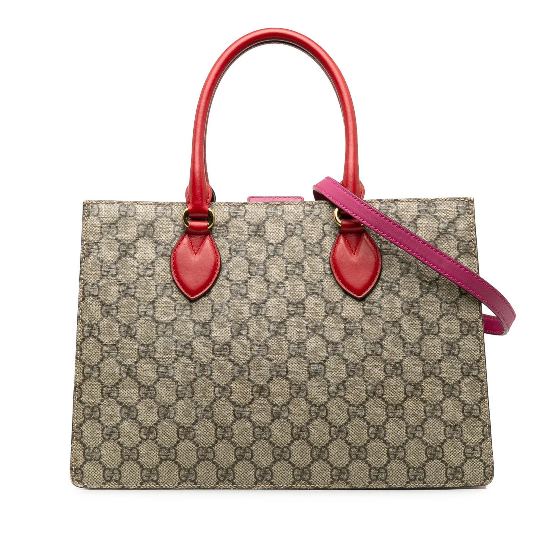 Gucci GG Supreme Convertible SHG-q7msyO Canvas Calf Brown Pink Tote Bag