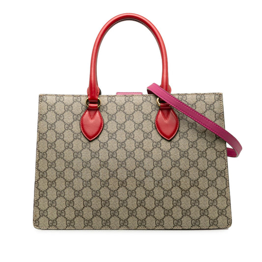 Gucci GG Supreme Convertible SHG-q7msyO Canvas Calf Brown Pink Tote Bag