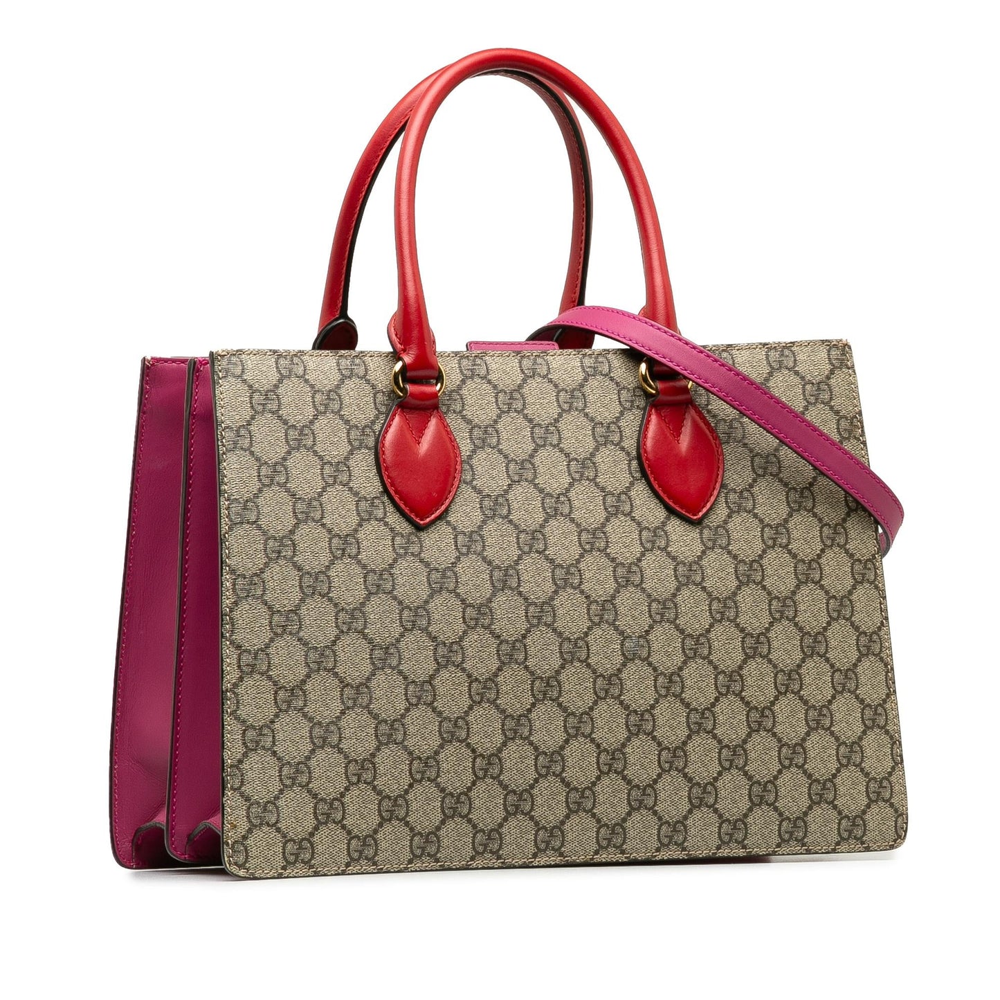 Gucci GG Supreme Convertible SHG-q7msyO Canvas Calf Brown Pink Tote Bag