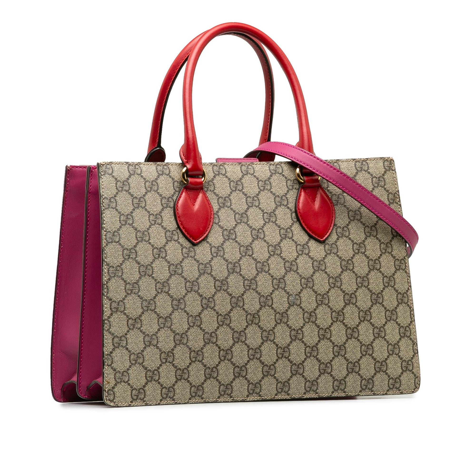 Gucci GG Supreme Convertible SHG-q7msyO Canvas Calf Brown Pink Tote Bag