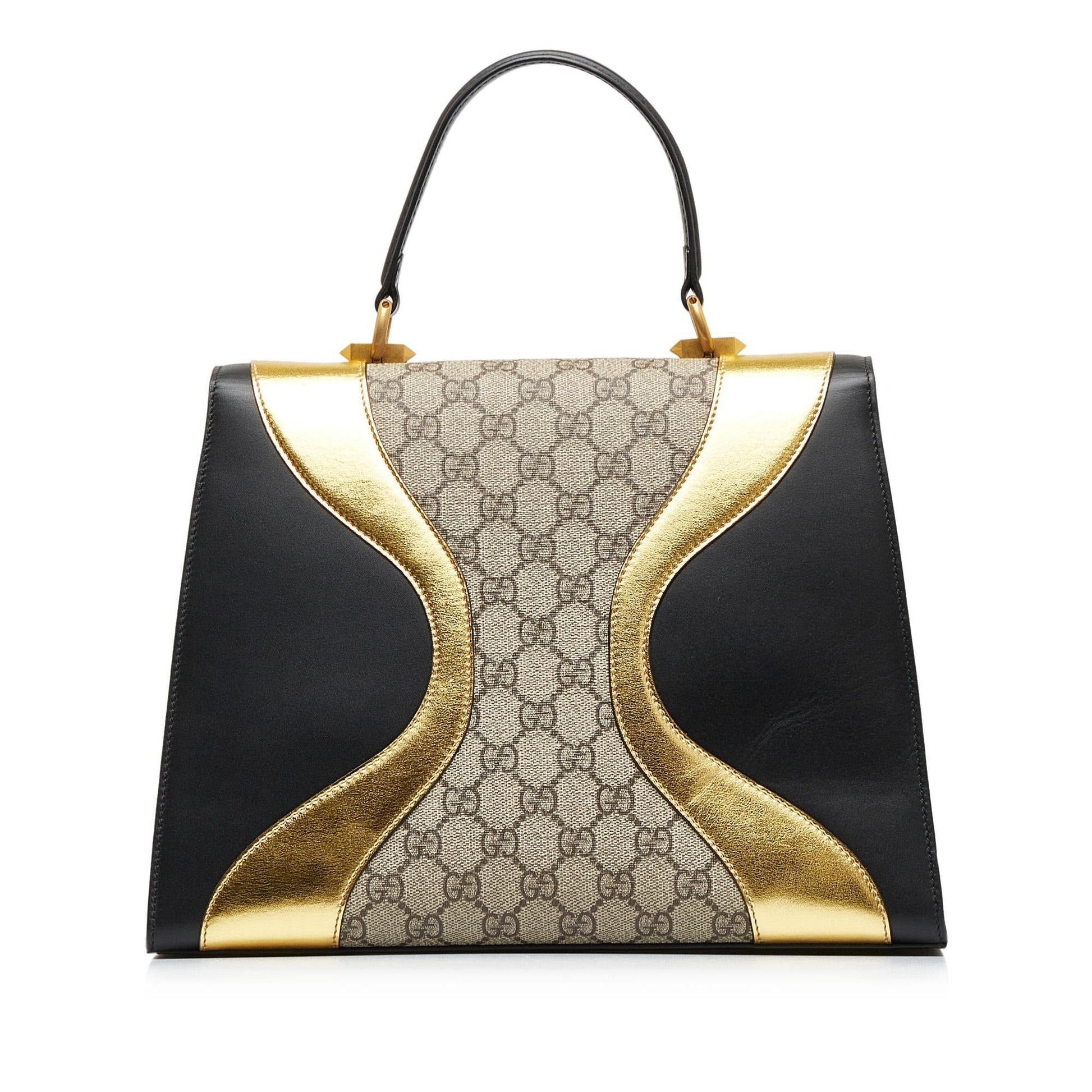 Gucci GG Supreme Osiride Top Handle Canvas Calf Black Brown Satchel Bag