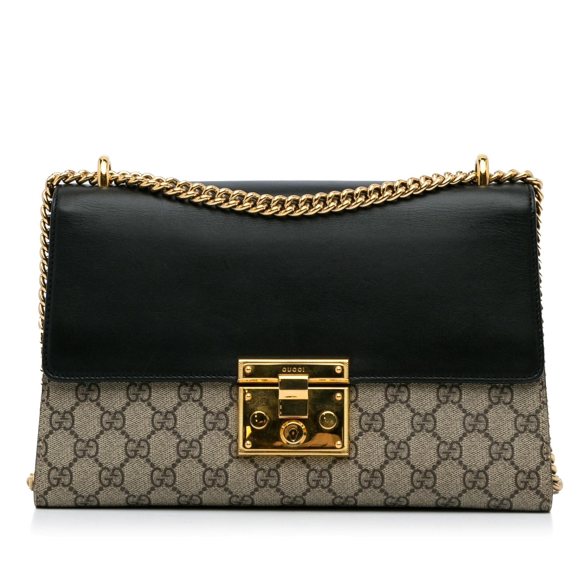 Gucci GG Supreme Padlock SHG-KEUkjB Canvas Calf Brown Medium Shoulder Bag