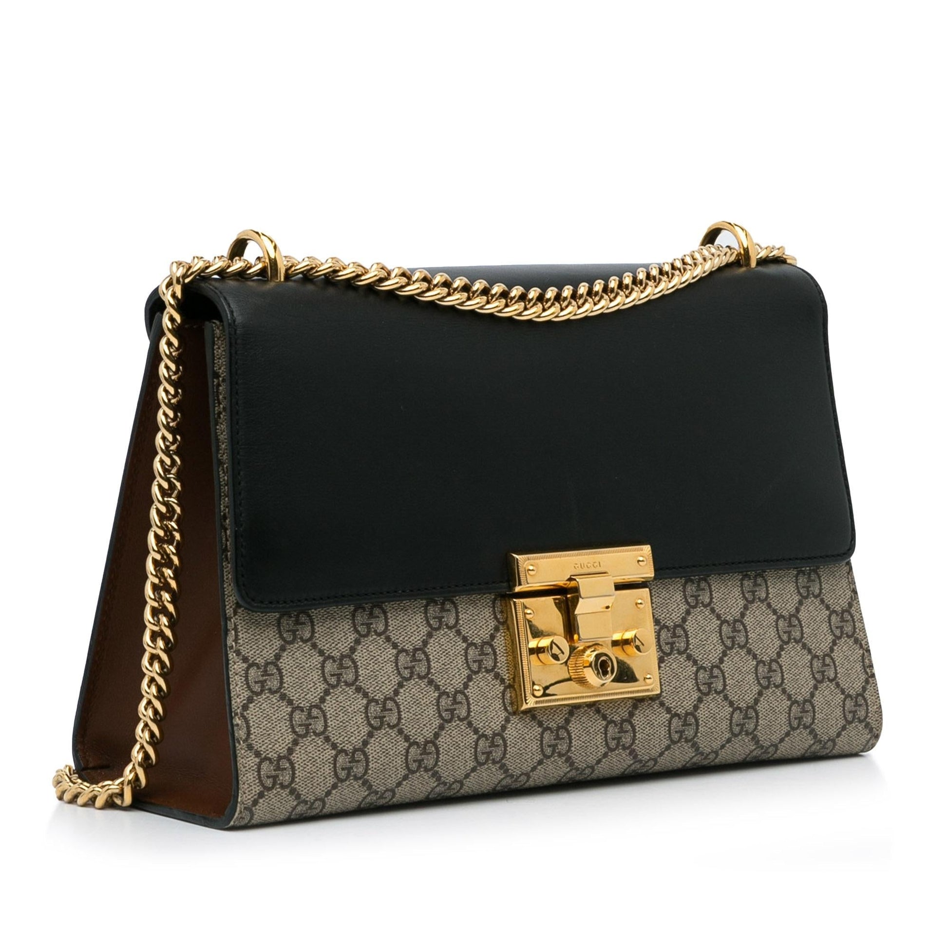 Gucci GG Supreme Padlock SHG-KEUkjB Canvas Calf Brown Medium Shoulder Bag