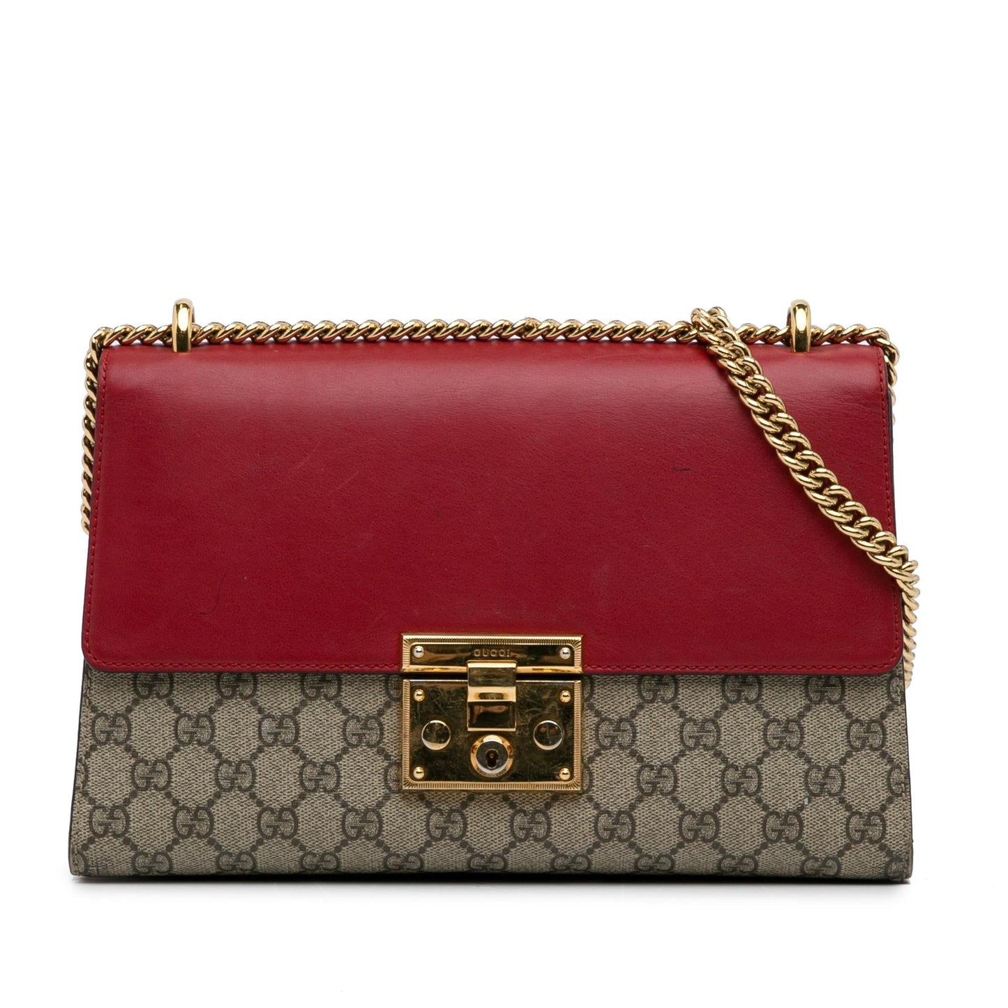 Gucci GG Supreme Padlock SHG-NsVRUv Canvas Calf Brown Red Shoulder Bag
