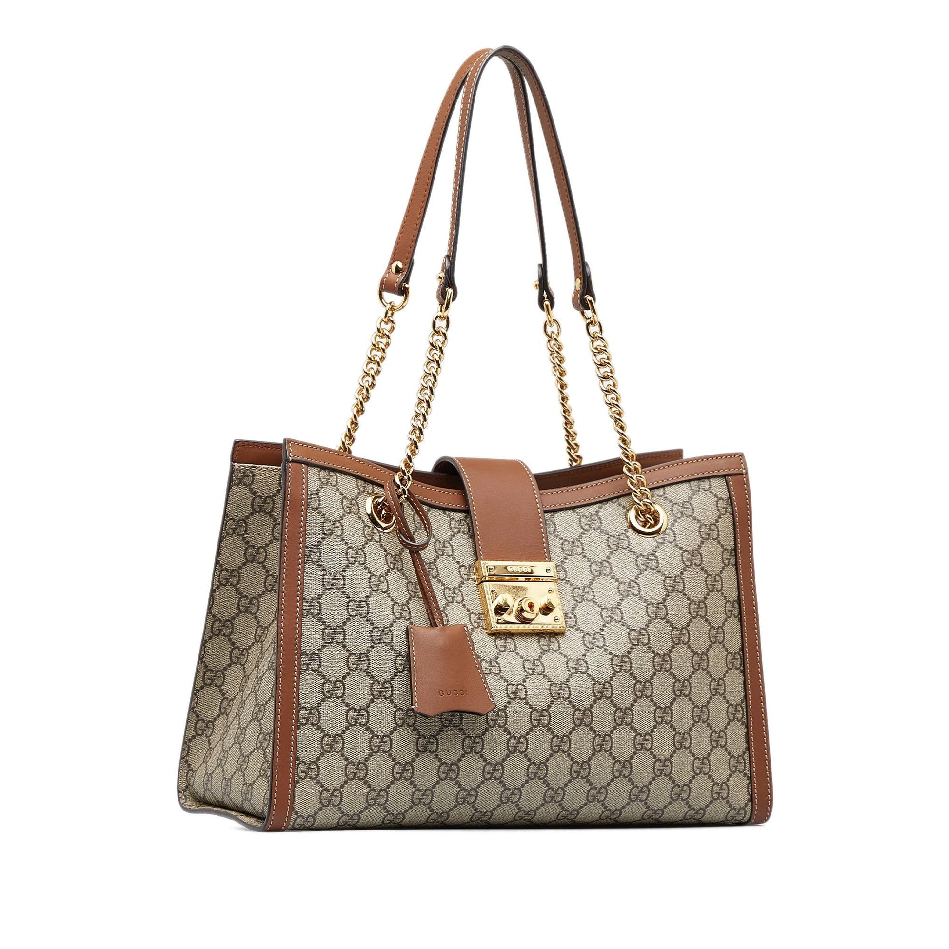 Gucci GG Supreme Padlock SHG-OWy58p Canvas Brown Medium Tote Bag