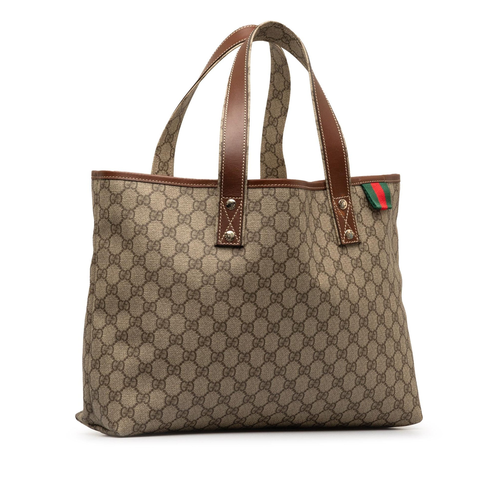Gucci GG Supreme Web Loop SHG-Ew9uNi Canvas Brown Medium Tote Bag