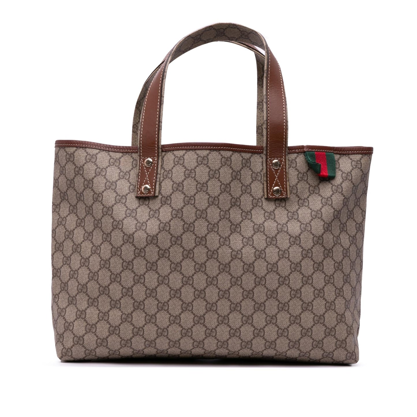 Gucci GG Supreme Web Loop Canvas Calf Brown Medium Tote Bag Tote Bag