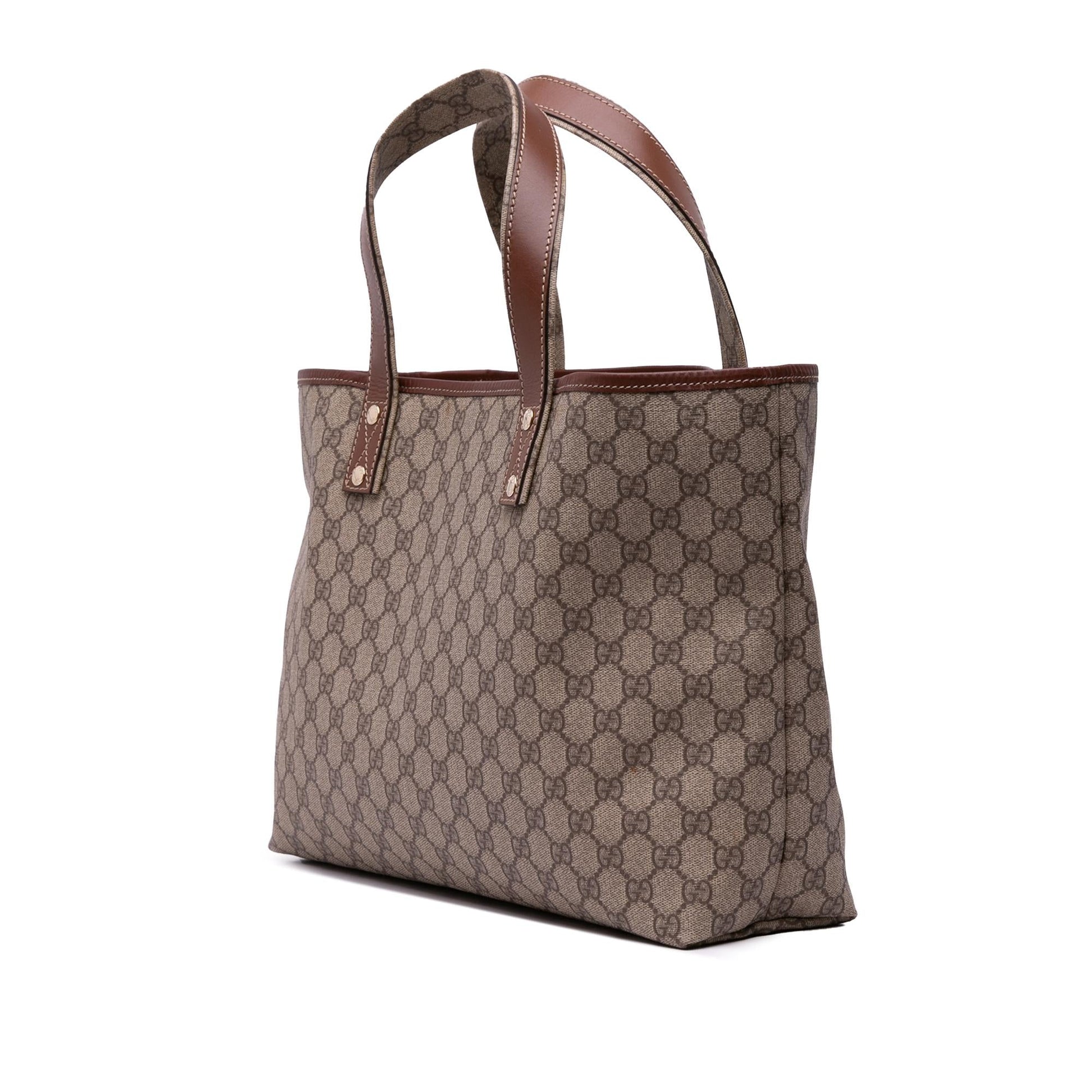 Gucci GG Supreme Web Loop Canvas Calf Brown Medium Tote Bag Tote Bag
