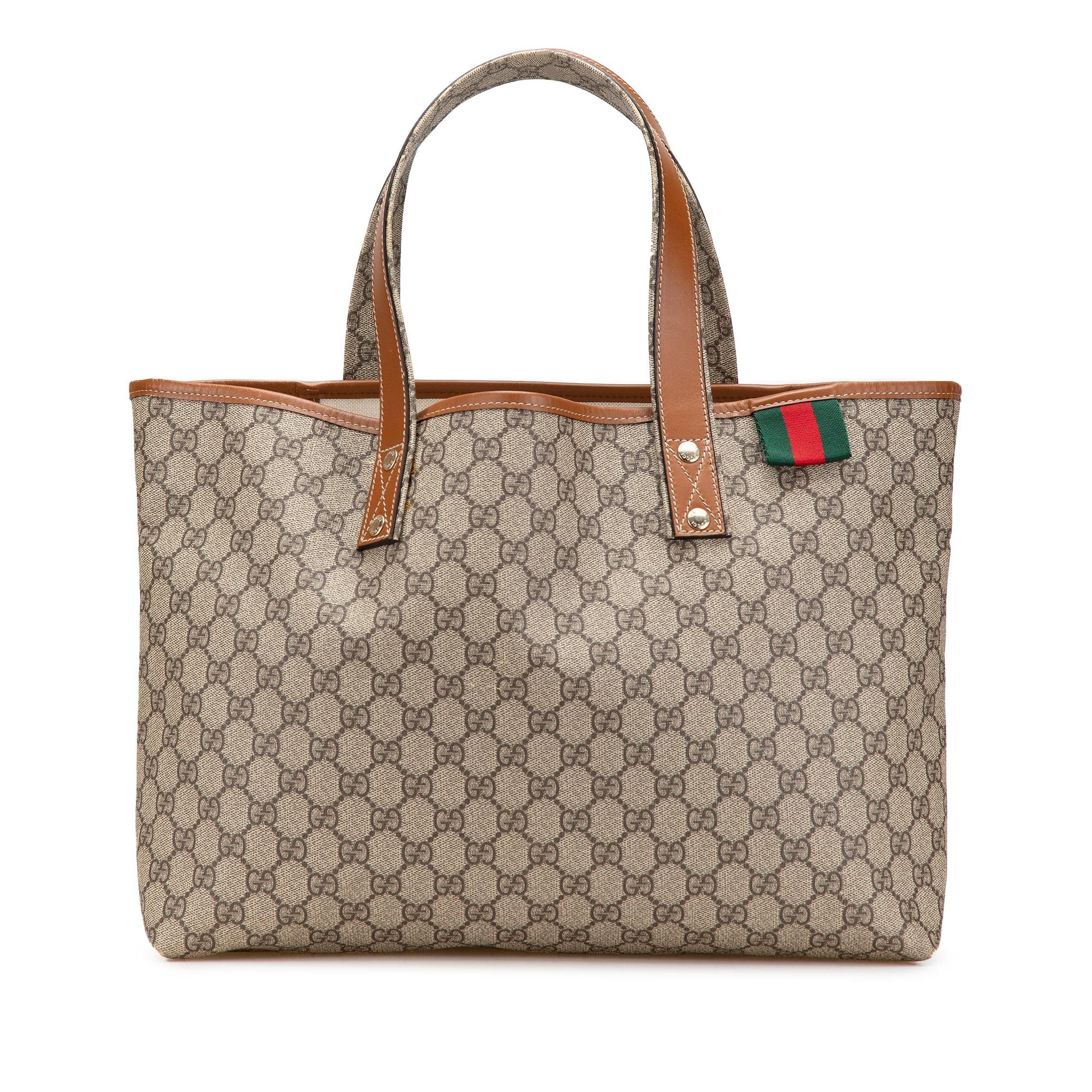Gucci GG Supreme Web Loop Canvas Brown Medium Tote Bag
