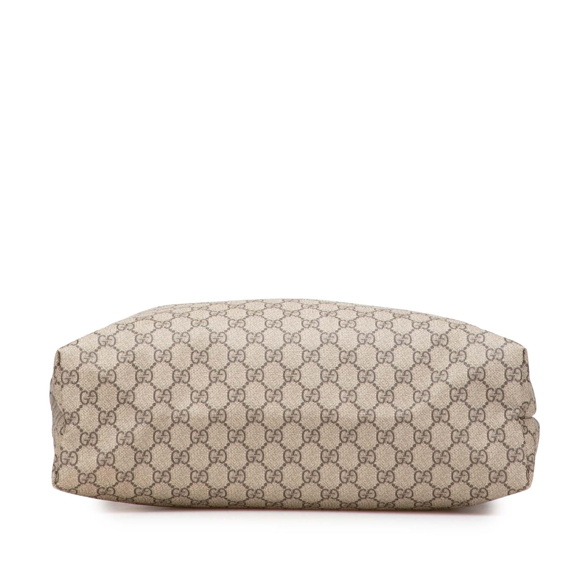 Gucci GG Supreme Web Loop Canvas Calf Brown Medium Tote Bag