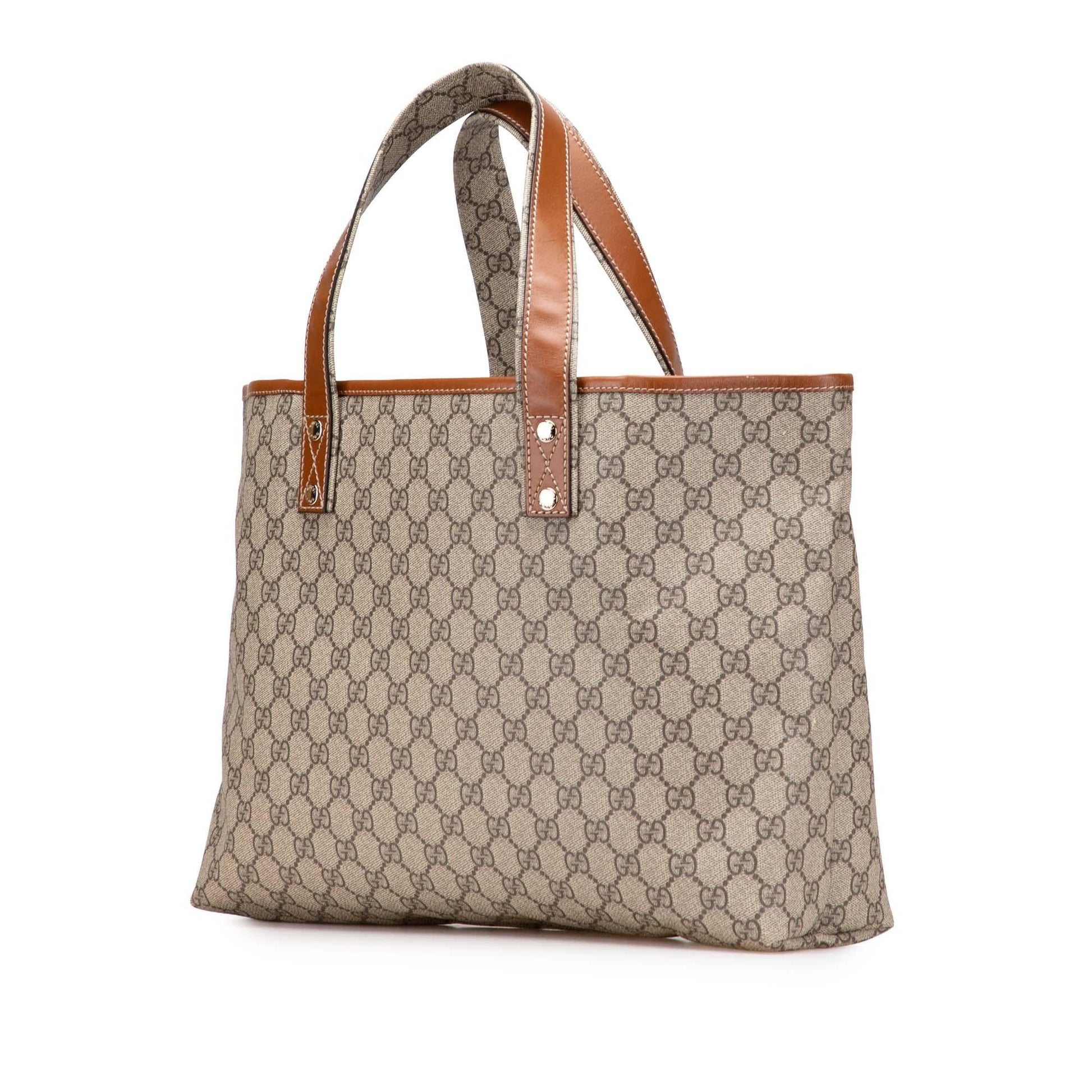 Gucci GG Supreme Web Loop Canvas Calf Brown Medium Tote Bag