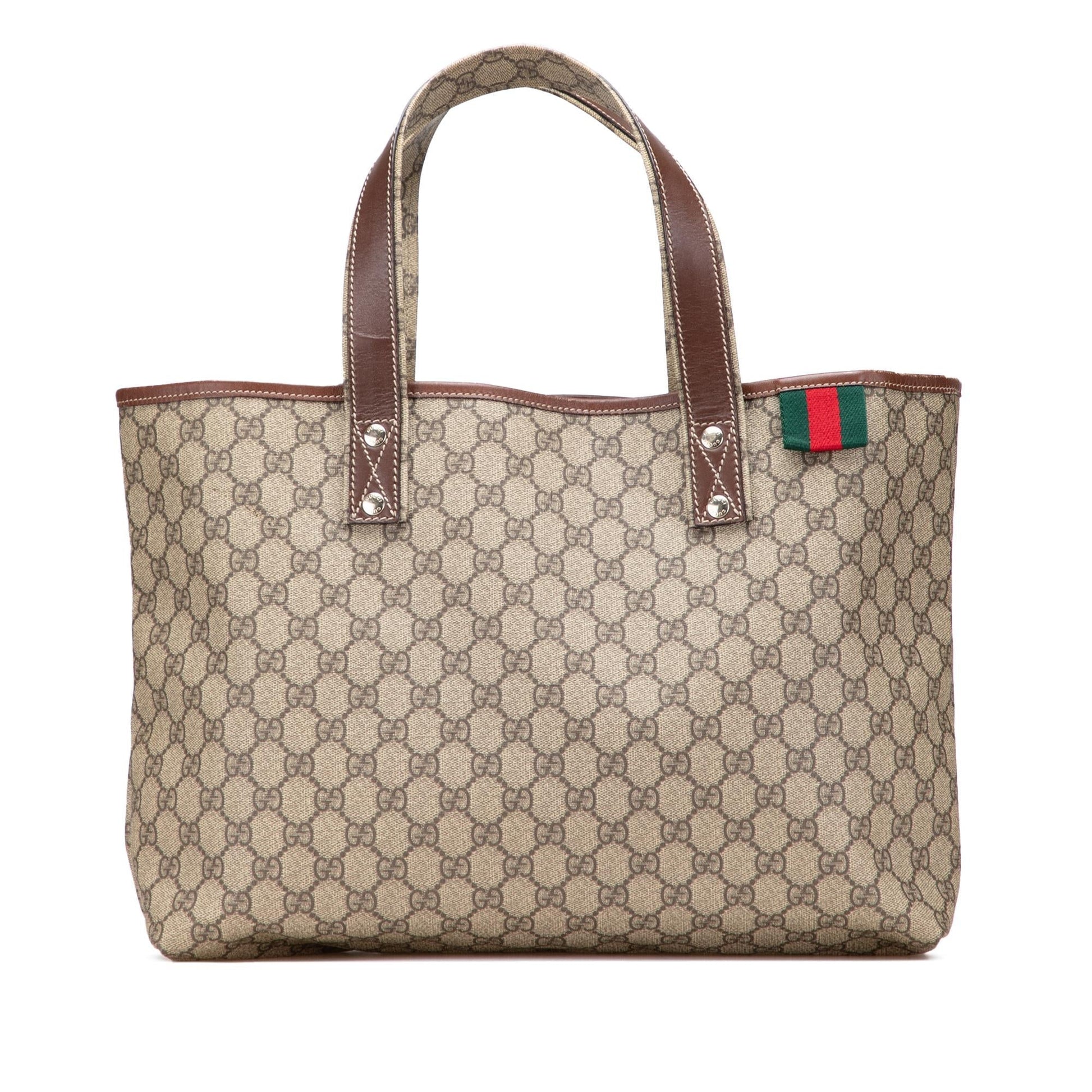 Gucci GG Supreme Web Loop Canvas Brown Medium Tote Bag Loop Tote