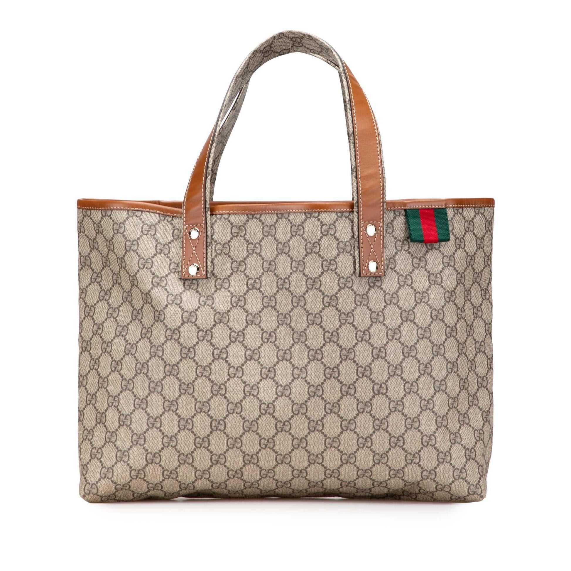 Gucci GG Supreme Web Loop Canvas Calf Brown Medium Tote Bag Tote 3