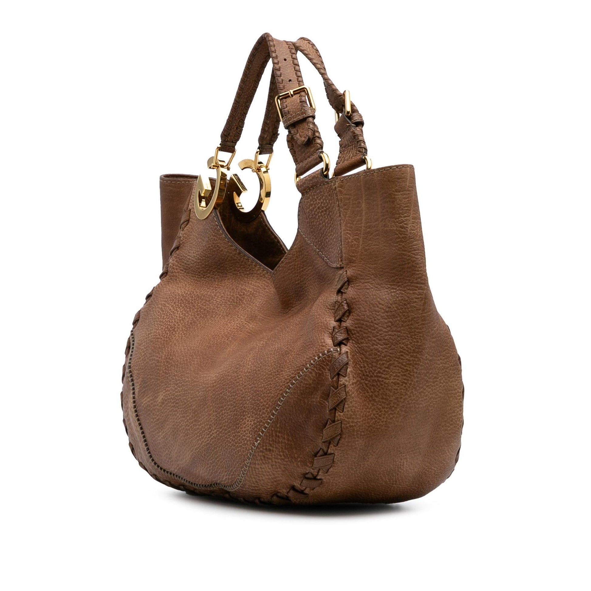 Gucci Grained Charlotte Calf Calfskin Brown Medium Shoulder Bag