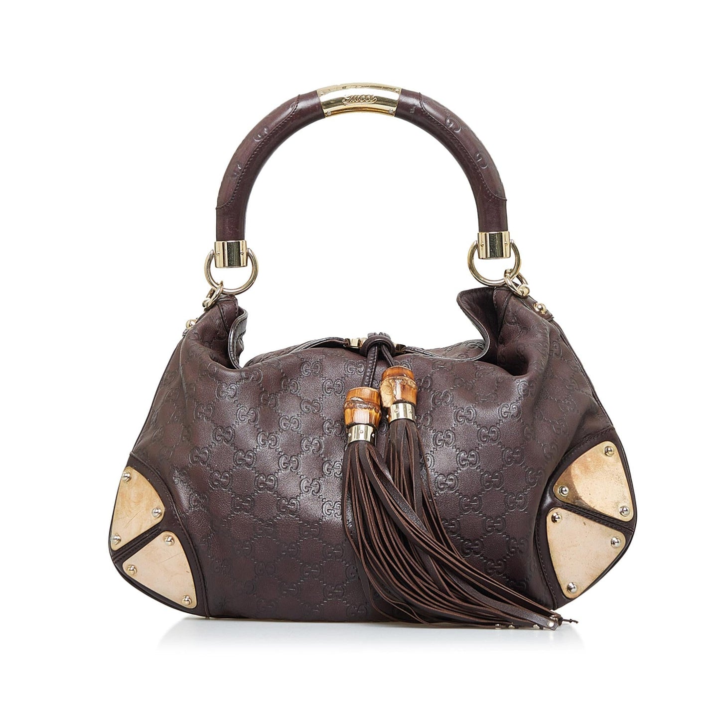Gucci Guccissima Bamboo Indy SHG-T0Pj5K Calf Black Medium Satchel Bag