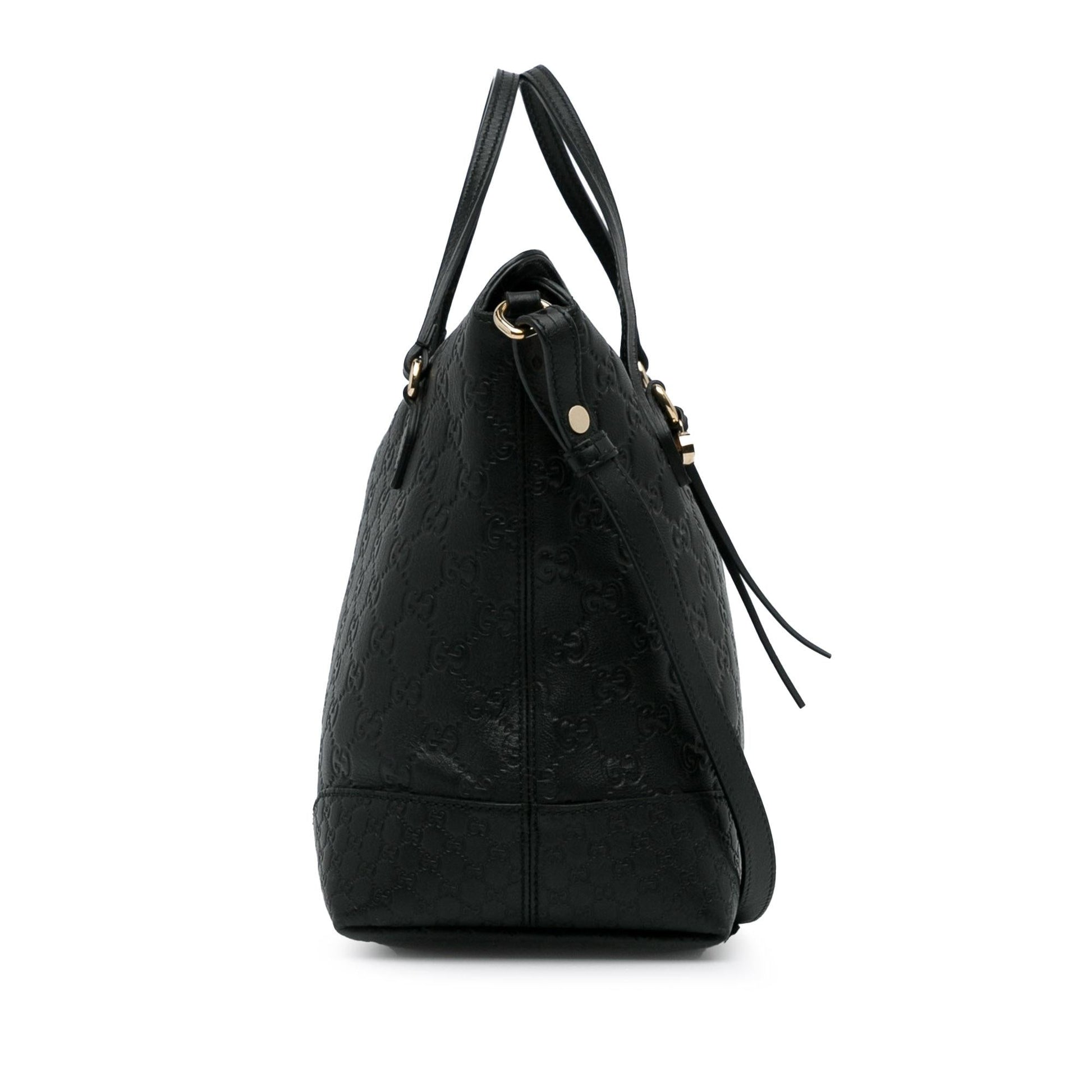Gucci Guccissima Bree Fold Over SHG-JkQbc3 Calf Black Medium Tote Bag