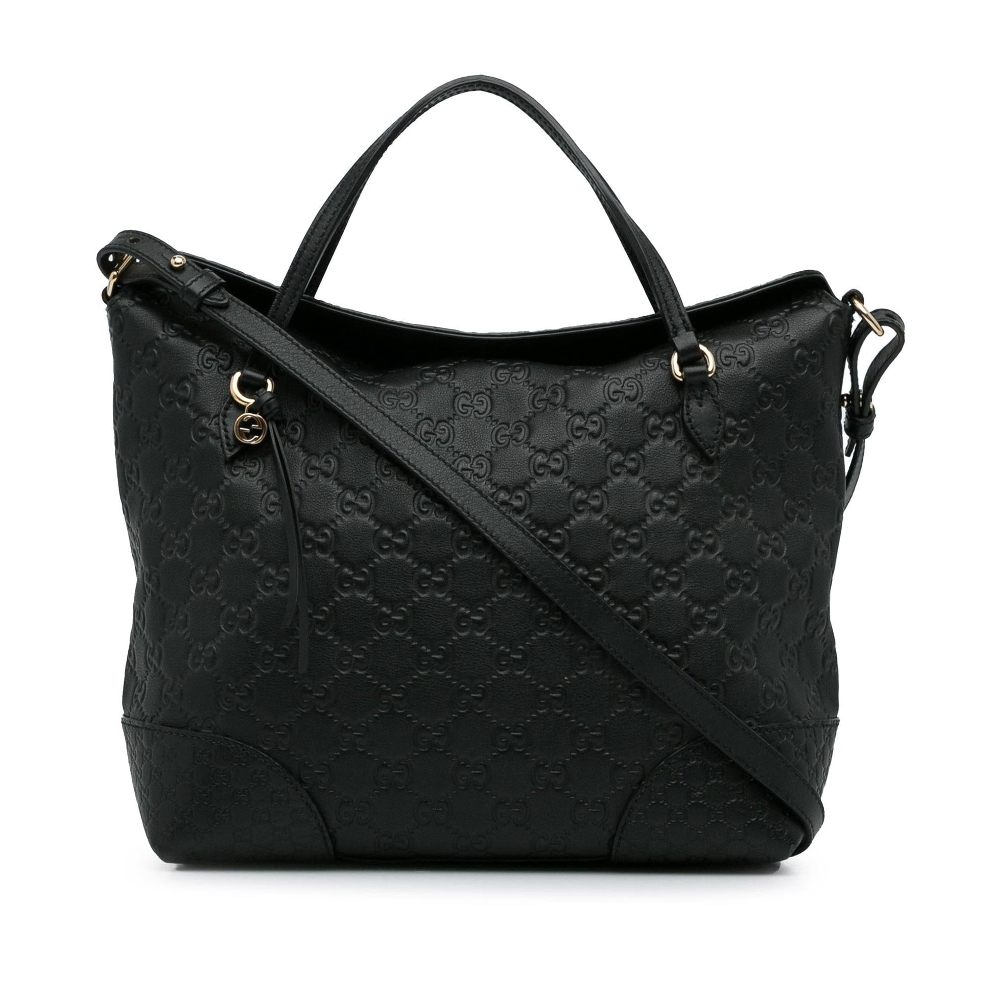 Gucci Guccissima Bree Fold Over SHG-JkQbc3 Calf Black Medium Tote Bag