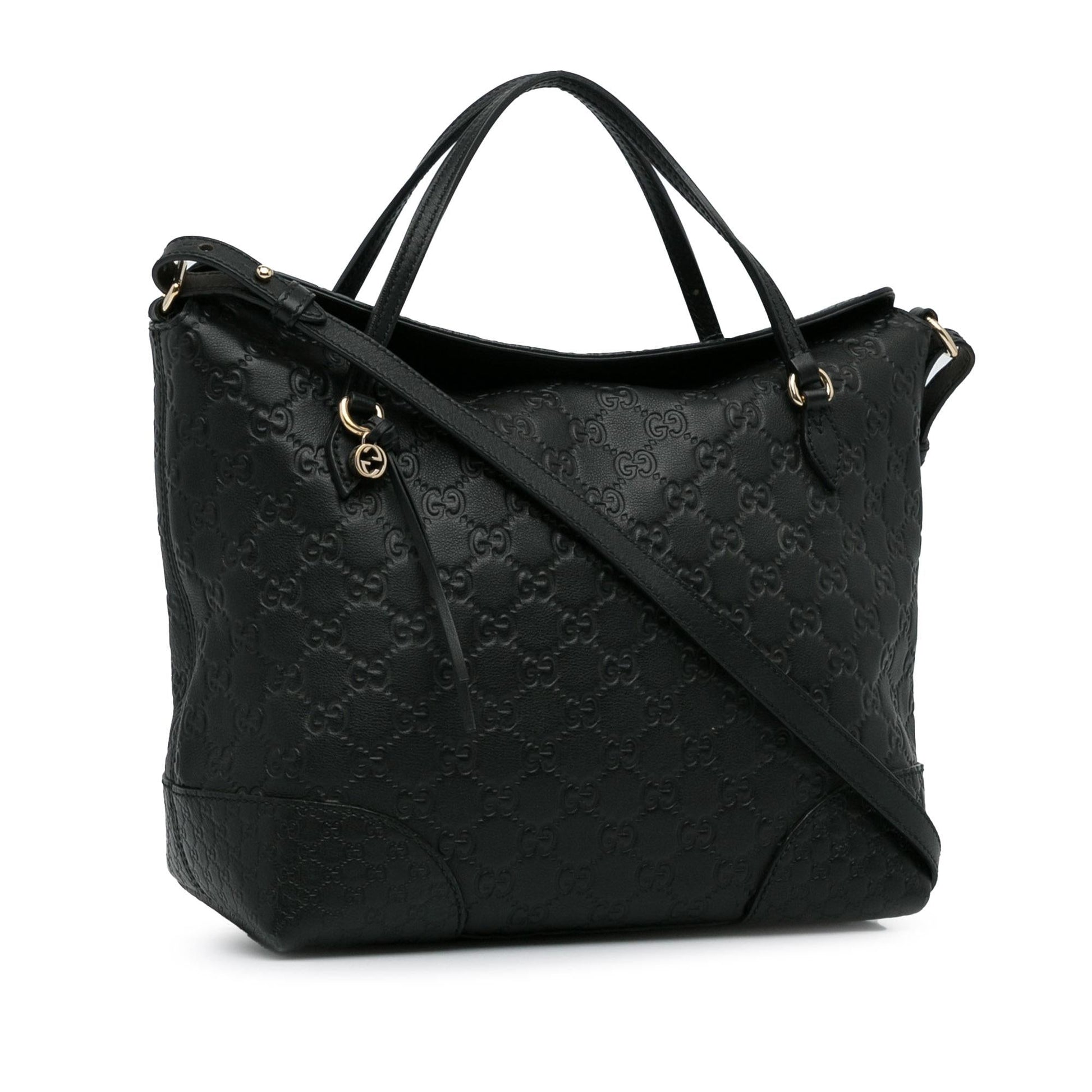 Gucci Guccissima Bree Fold Over SHG-JkQbc3 Calf Black Medium Tote Bag