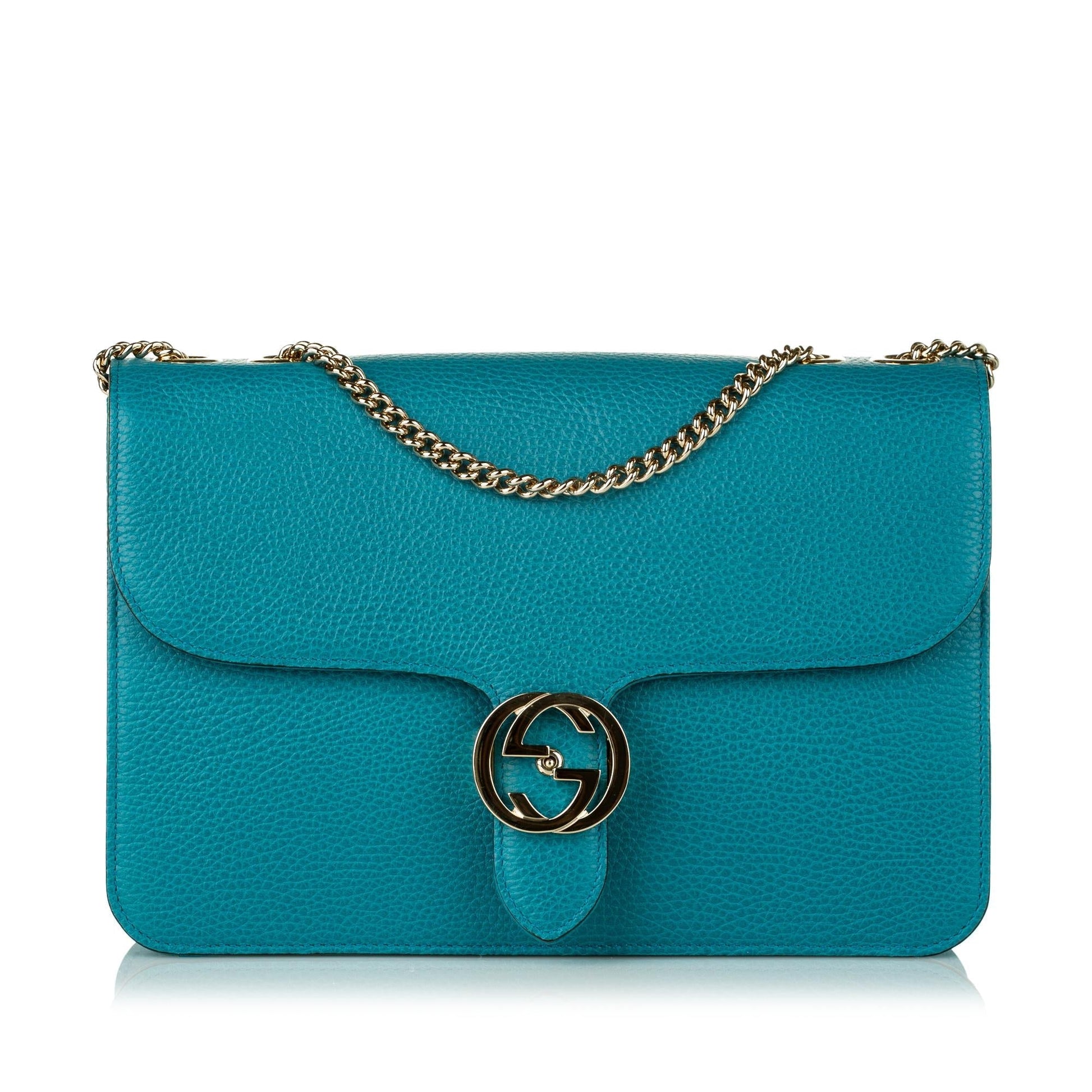 Gucci Interlocking G SHG Leather Calf Blue Medium Crossbody Bag