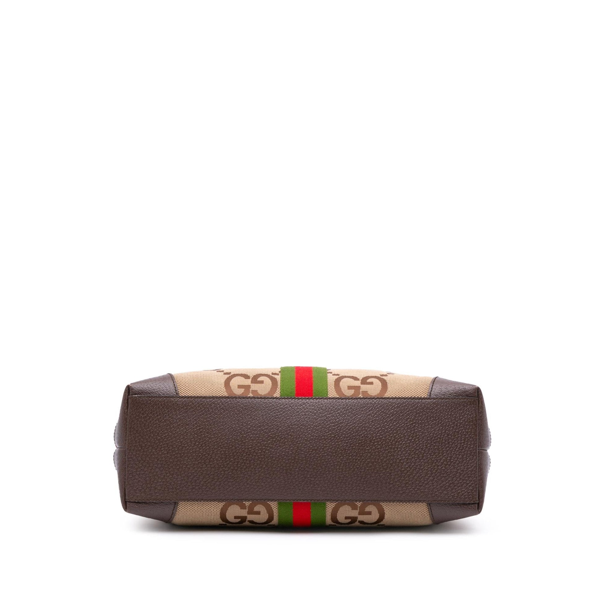 Gucci Jumbo GG Web Ophidia Canvas Calf Brown Medium Tote Bag