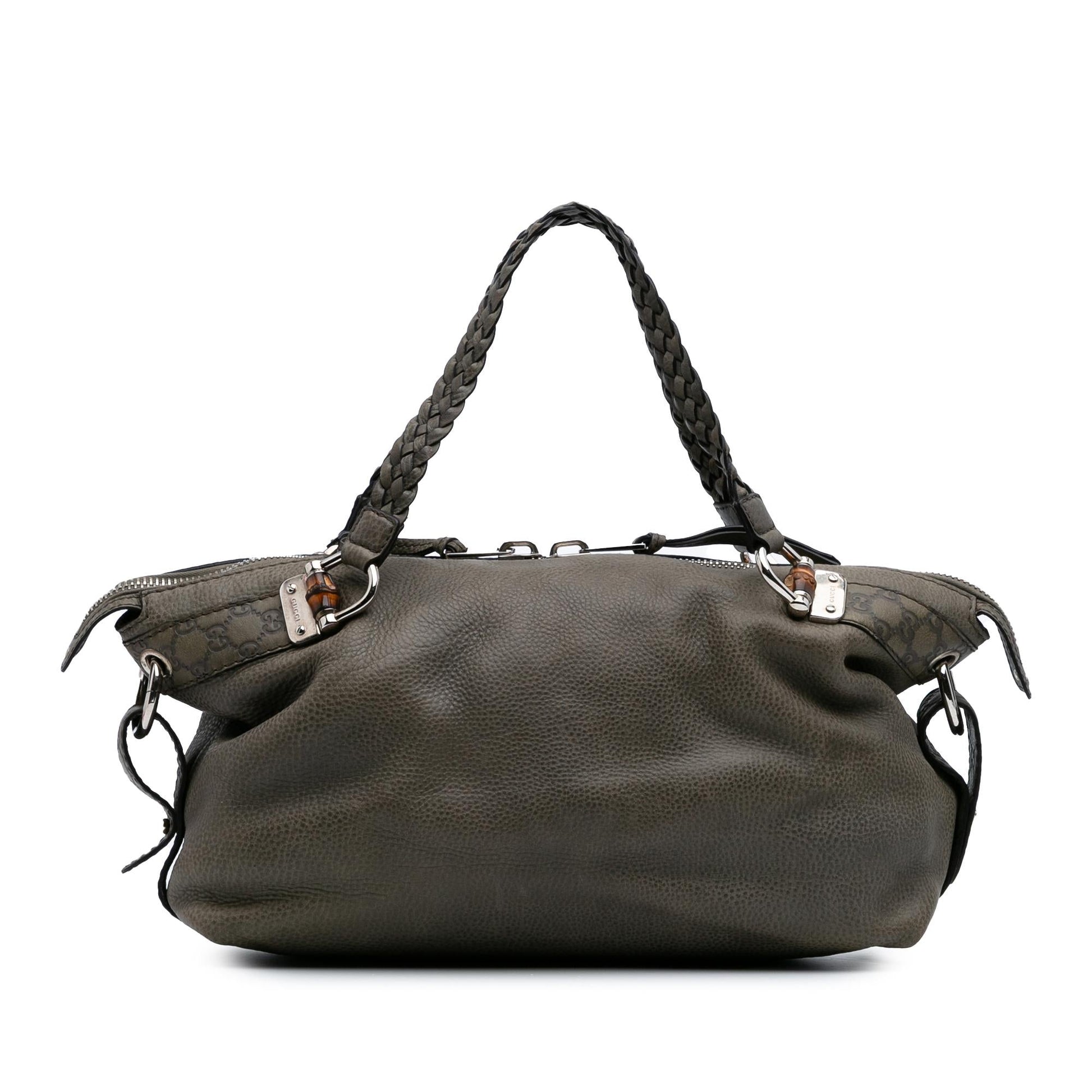 Gucci Bamboo Bar Leather Calf Grey Medium Tote Bag