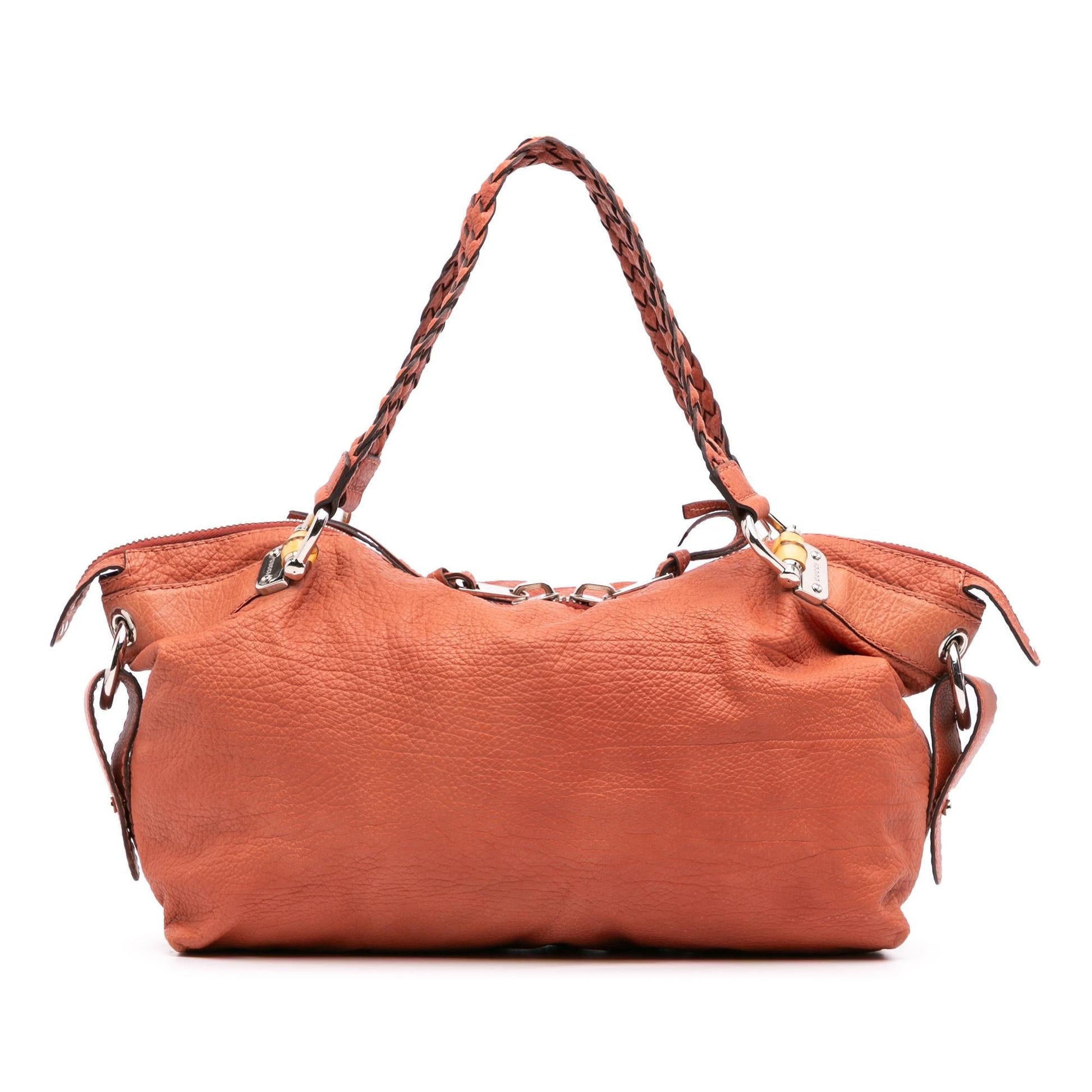 Gucci Bamboo Bar Leather Calf Orange Medium Tote Bag Tote 3