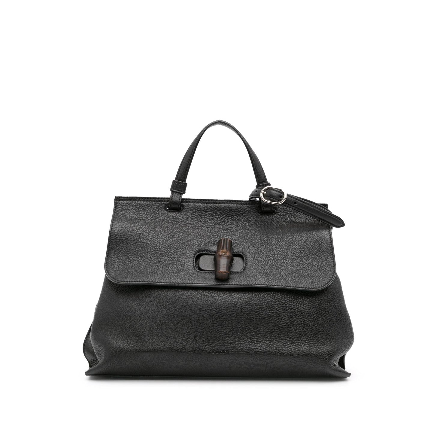 Gucci Bamboo Daily Top Handle Leather Calf Black Medium Satchel Bag