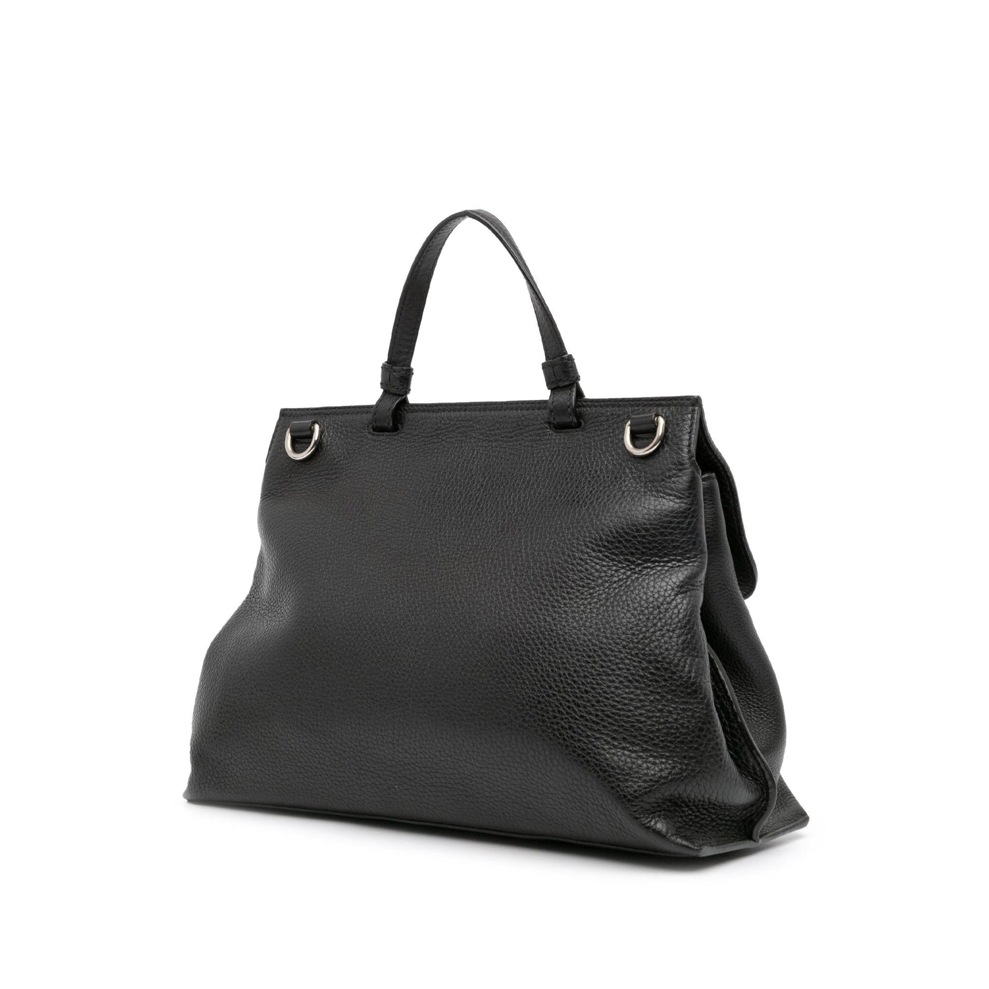 Gucci Bamboo Daily Top Handle Leather Calf Black Medium Satchel Bag