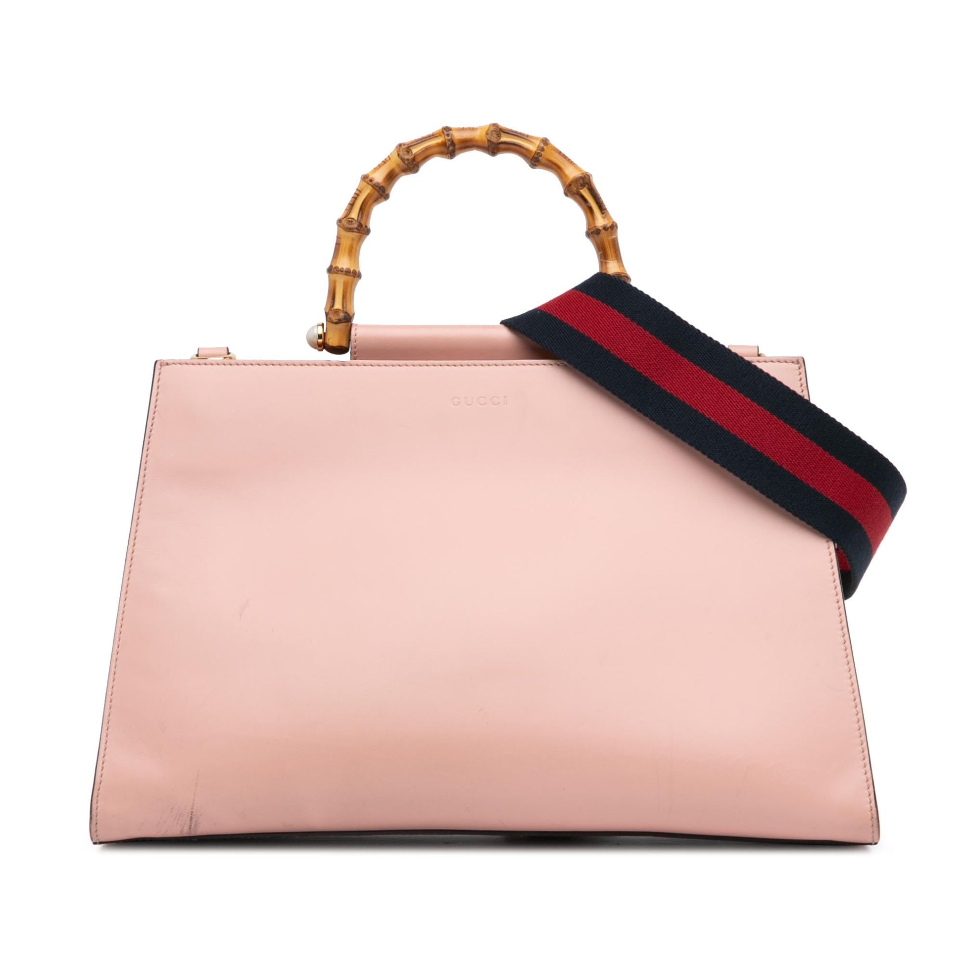 Gucci Bamboo Nymphaea Leather Calf Pink Medium Satchel Bag