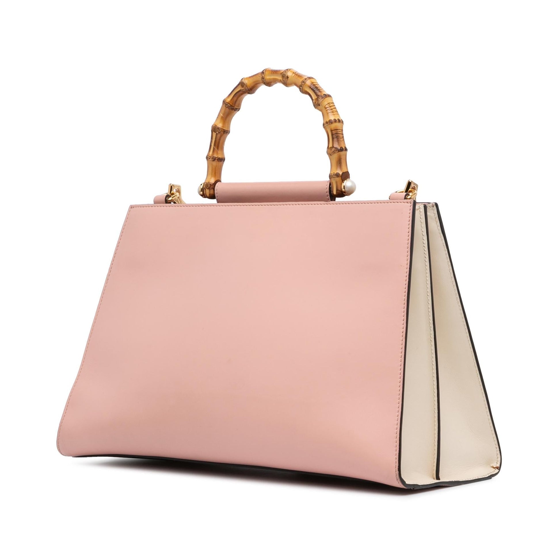 Gucci Bamboo Nymphaea Leather Calf Pink Medium Satchel Bag