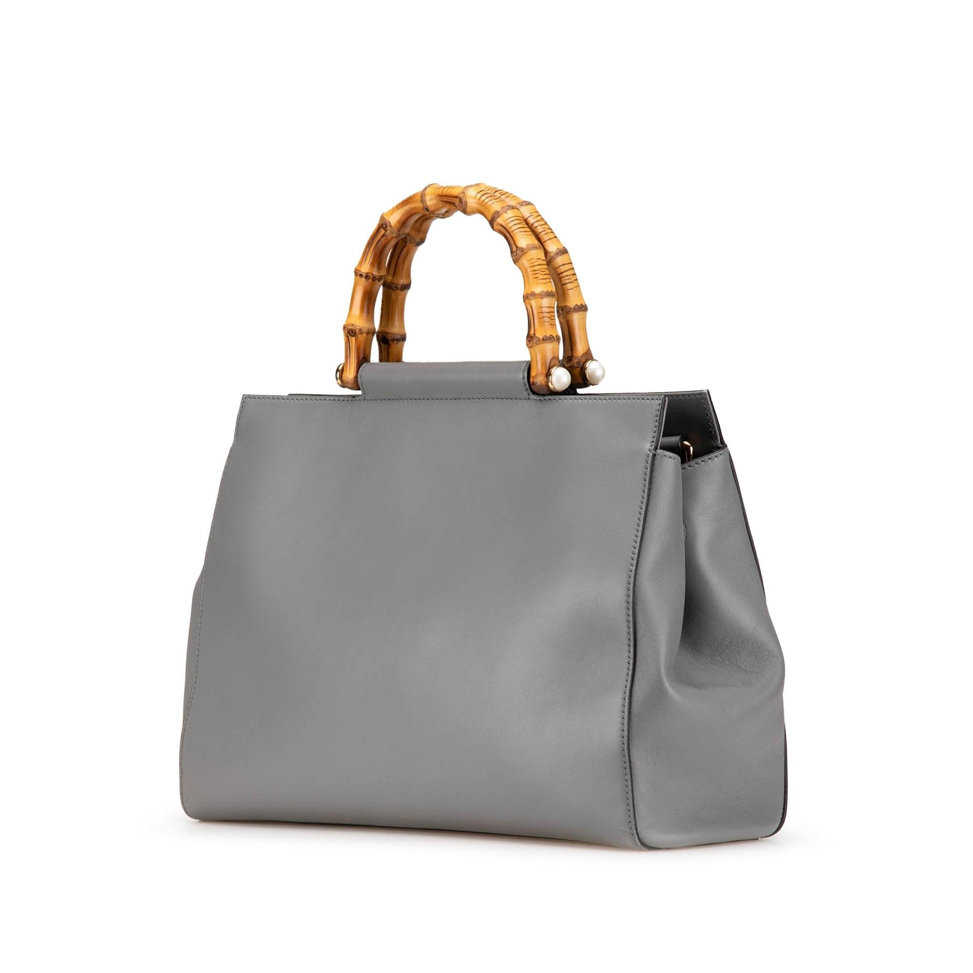 Gucci Bamboo Nymphaea Leather Calf Grey Medium Satchel Bag Nymphaea Satchel