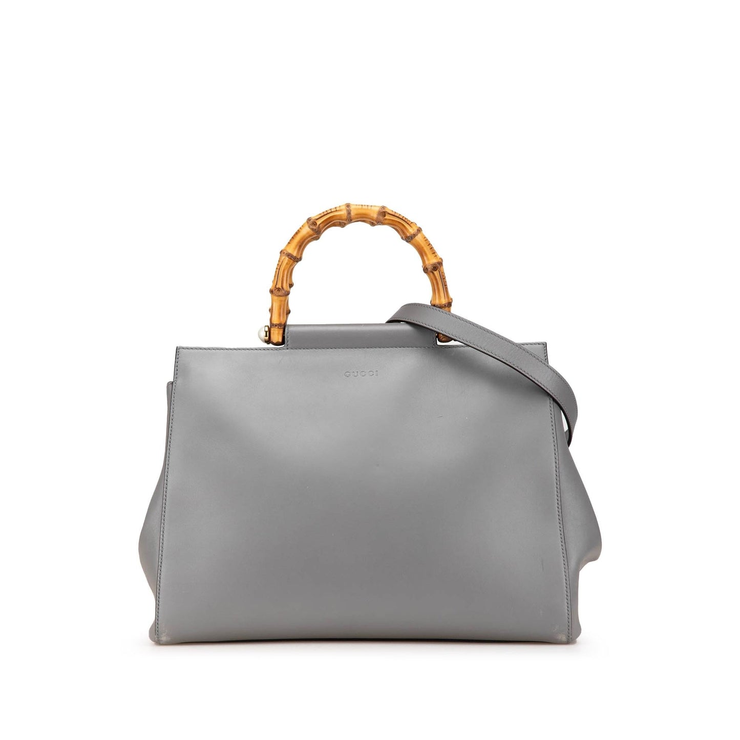 Gucci Bamboo Nymphaea Leather Calf Grey Medium Satchel Bag