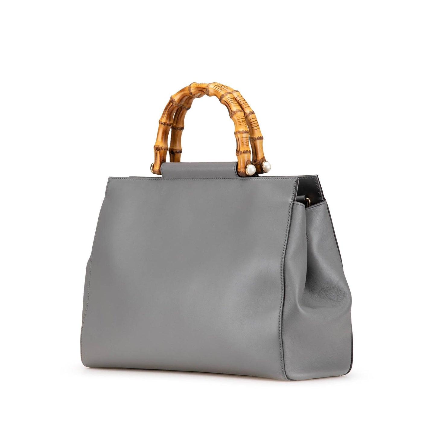 Gucci Bamboo Nymphaea Leather Calf Grey Medium Satchel Bag
