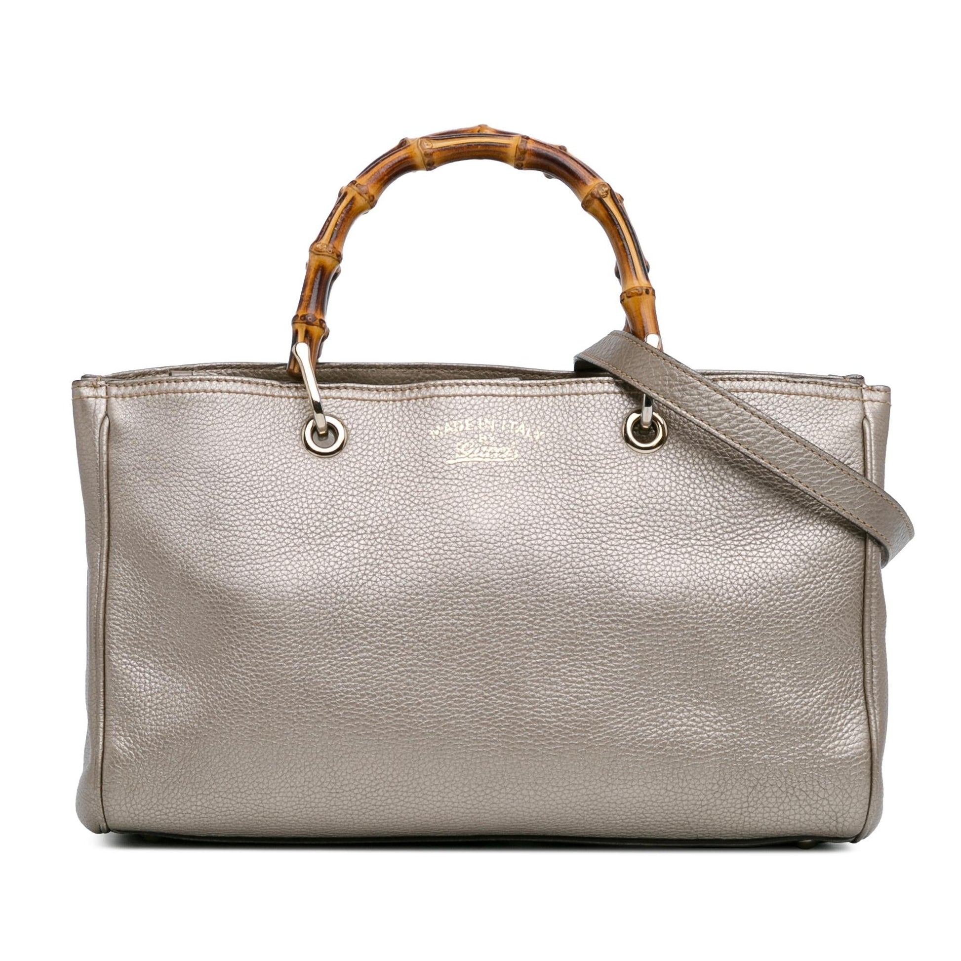 Gucci Bamboo Shopper SHG-Z5WtXN Leather Calf Silver Medium Satchel Bag