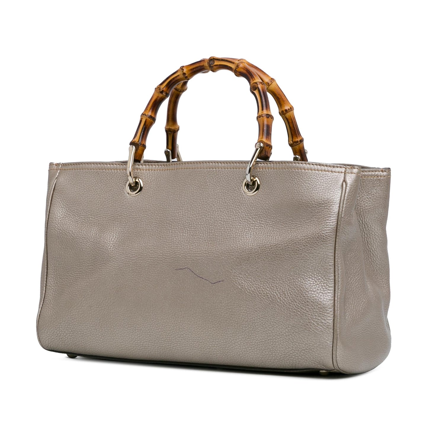 Gucci Bamboo Shopper SHG-Z5WtXN Leather Calf Silver Medium Satchel Bag